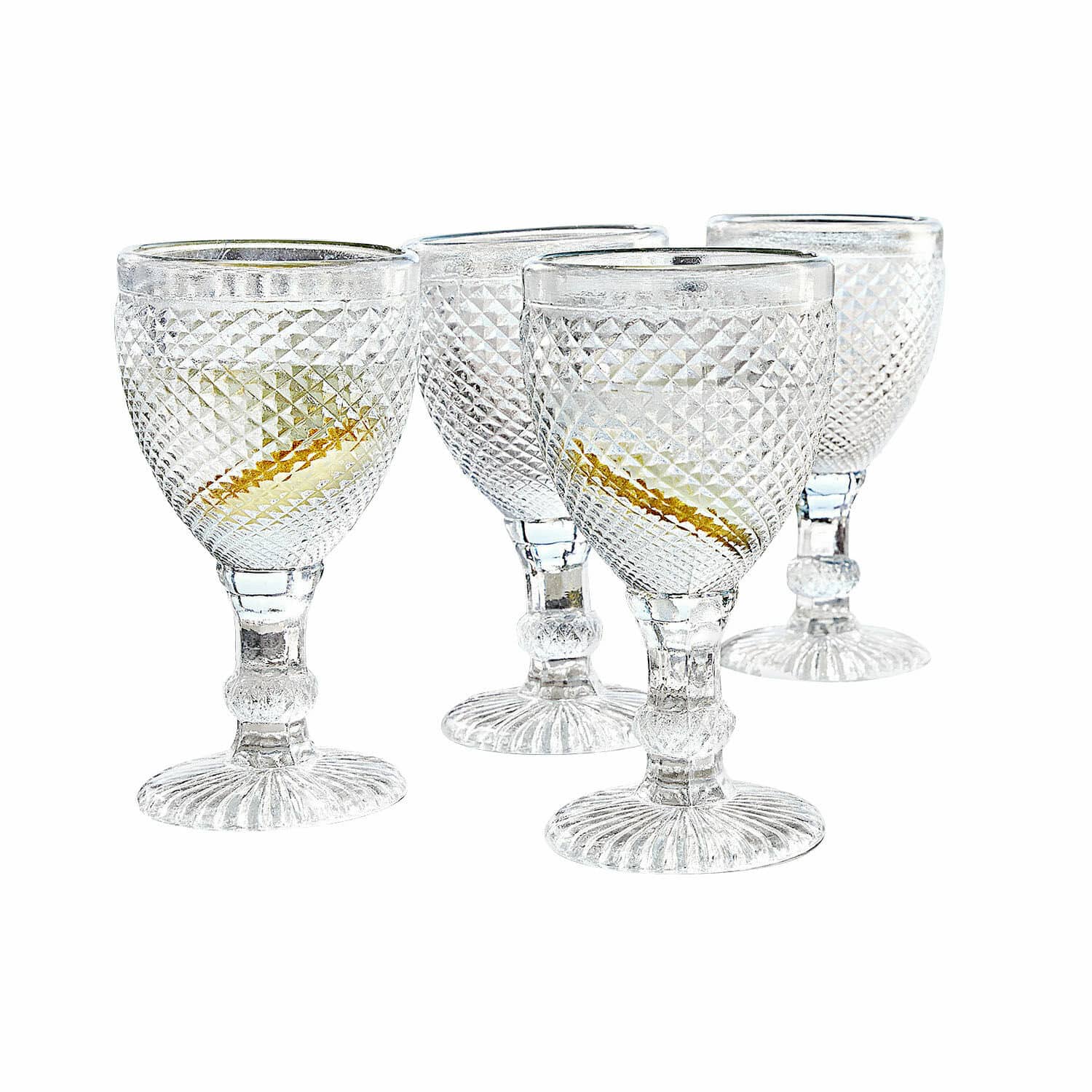 Kieliszki, zestaw 4 szt. Santerre Zestaw czterech przezroczystych szklanek z reliefem, szkło do napojów, elegancki design