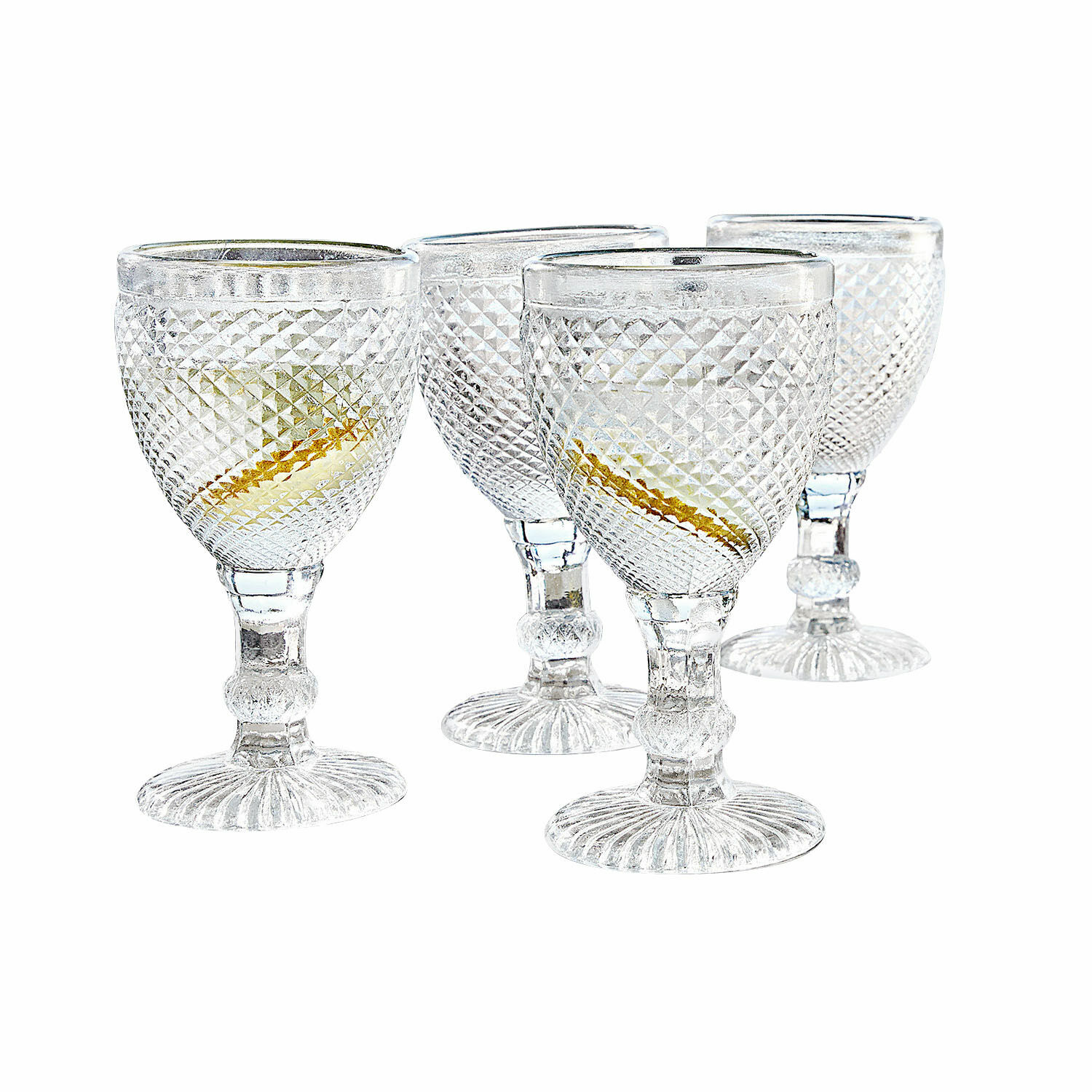 Kieliszki, zestaw 4 szt. Santerre Zestaw czterech przezroczystych szklanek z reliefem, szkło do napojów, elegancki design
