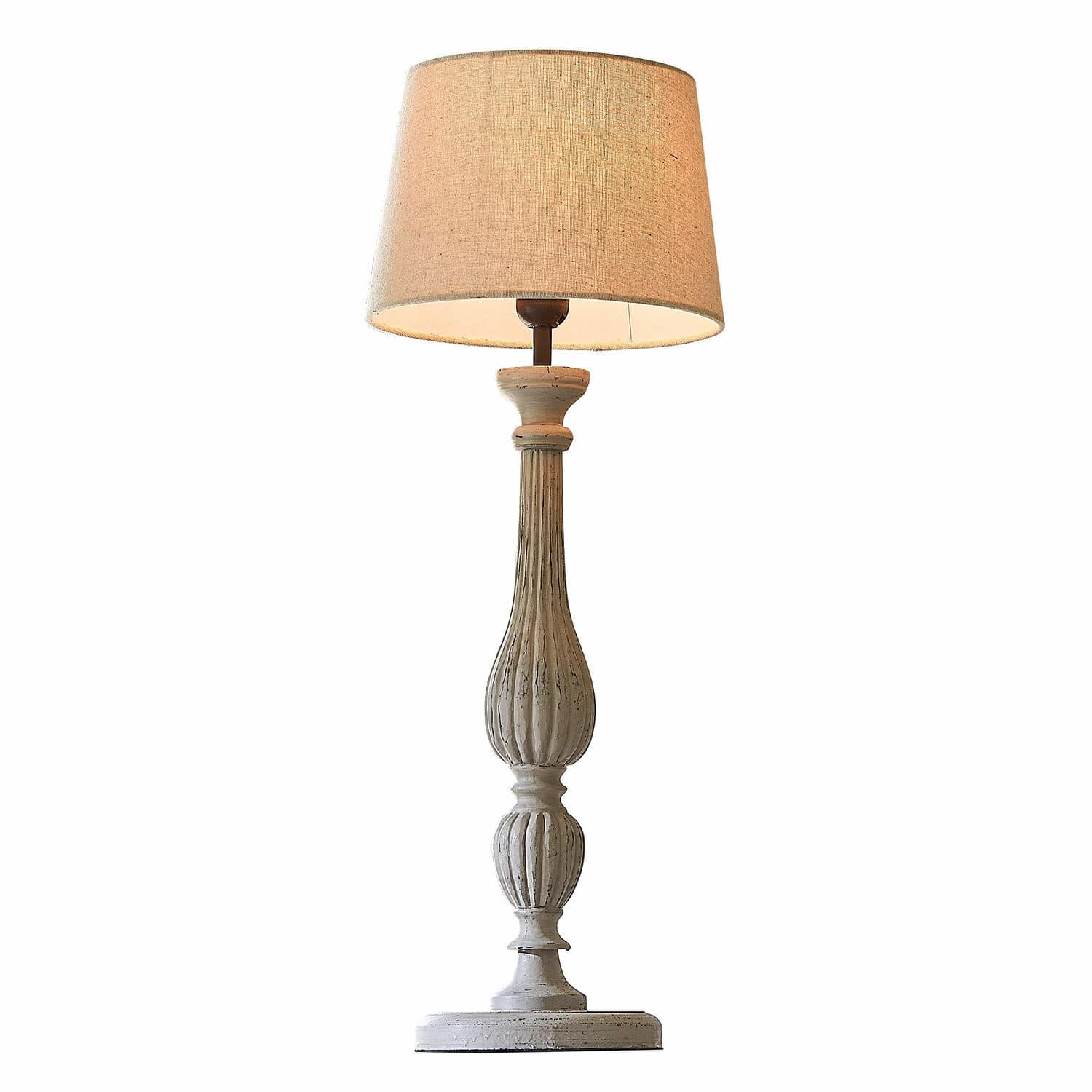 Lampa stołowa Zepinal Lampka stołowa z białego drewna z beżowym abażurem, dekoracyjny element do salonu i sypialni