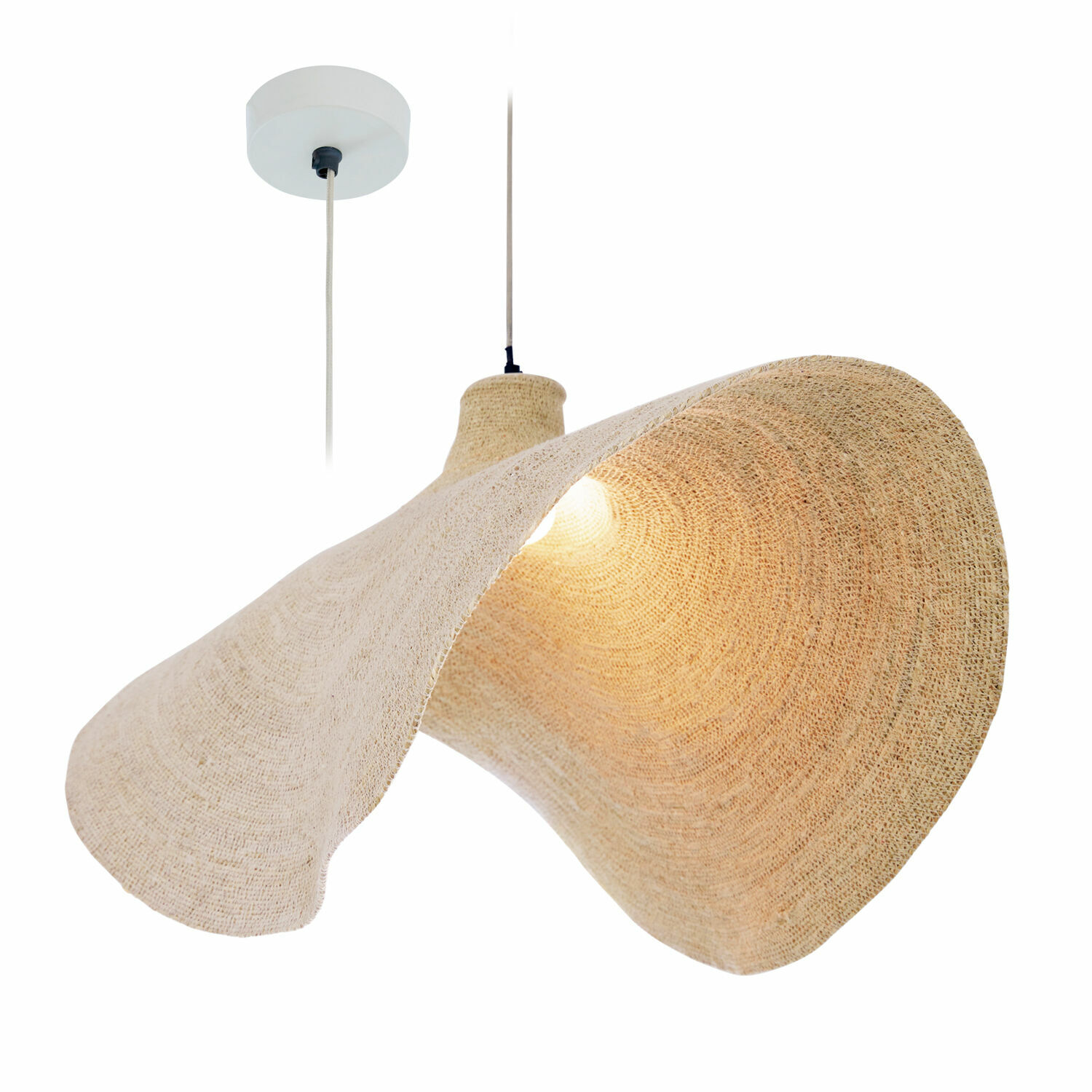 Lampa wisząca Thaon Lampa wisząca z naturalnego beżowego materiału o falistym kształcie, dekoracyjna lampa sufitowa