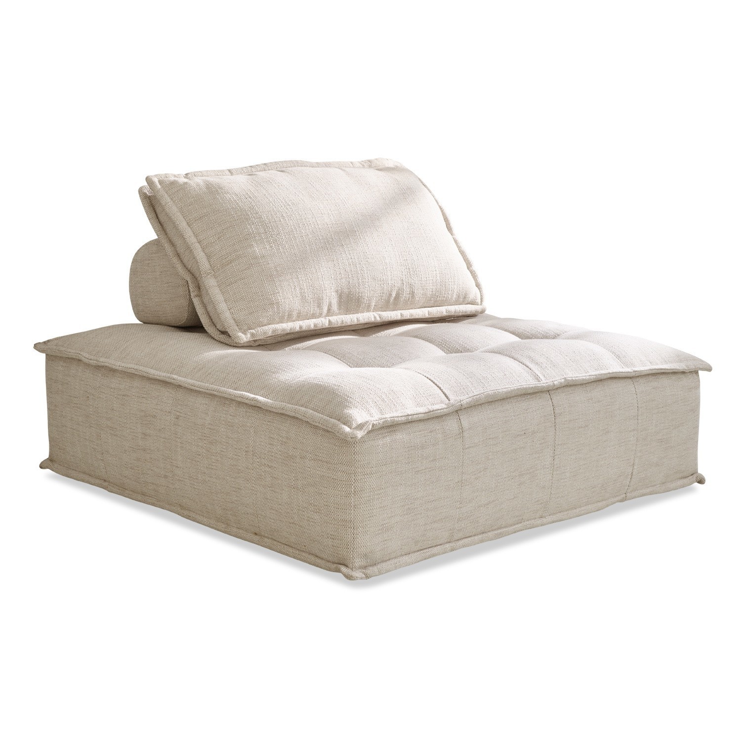 lniany Beżowa sofa lounge Tesshill z lnu o miękkim, pikowanym siedzisku i poduszce do relaksu