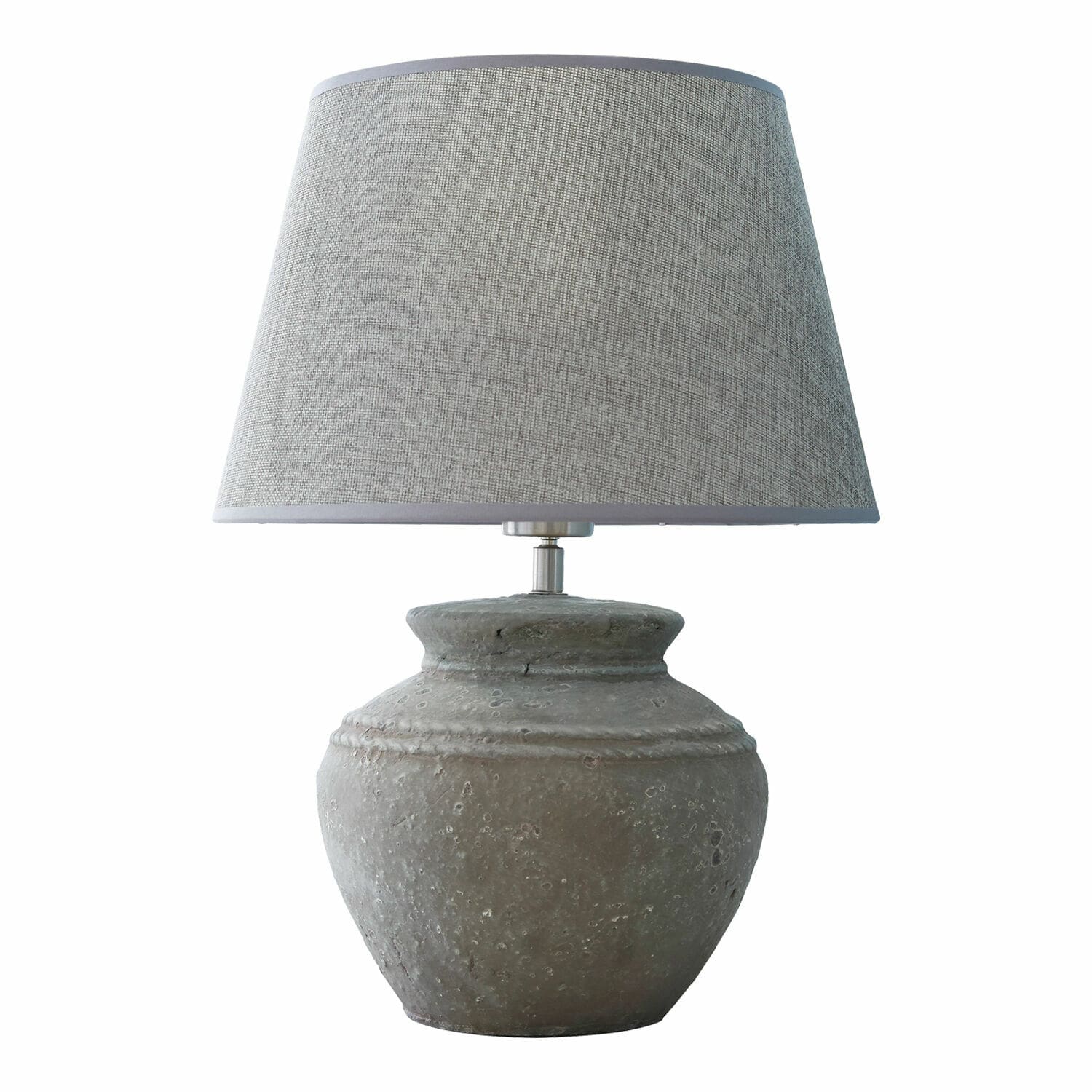 Lampa stołowa Cleveland Lampka stołowa z szarą ceramiczną podstawą i jasnoszarym abażurem z tkaniny do salonu