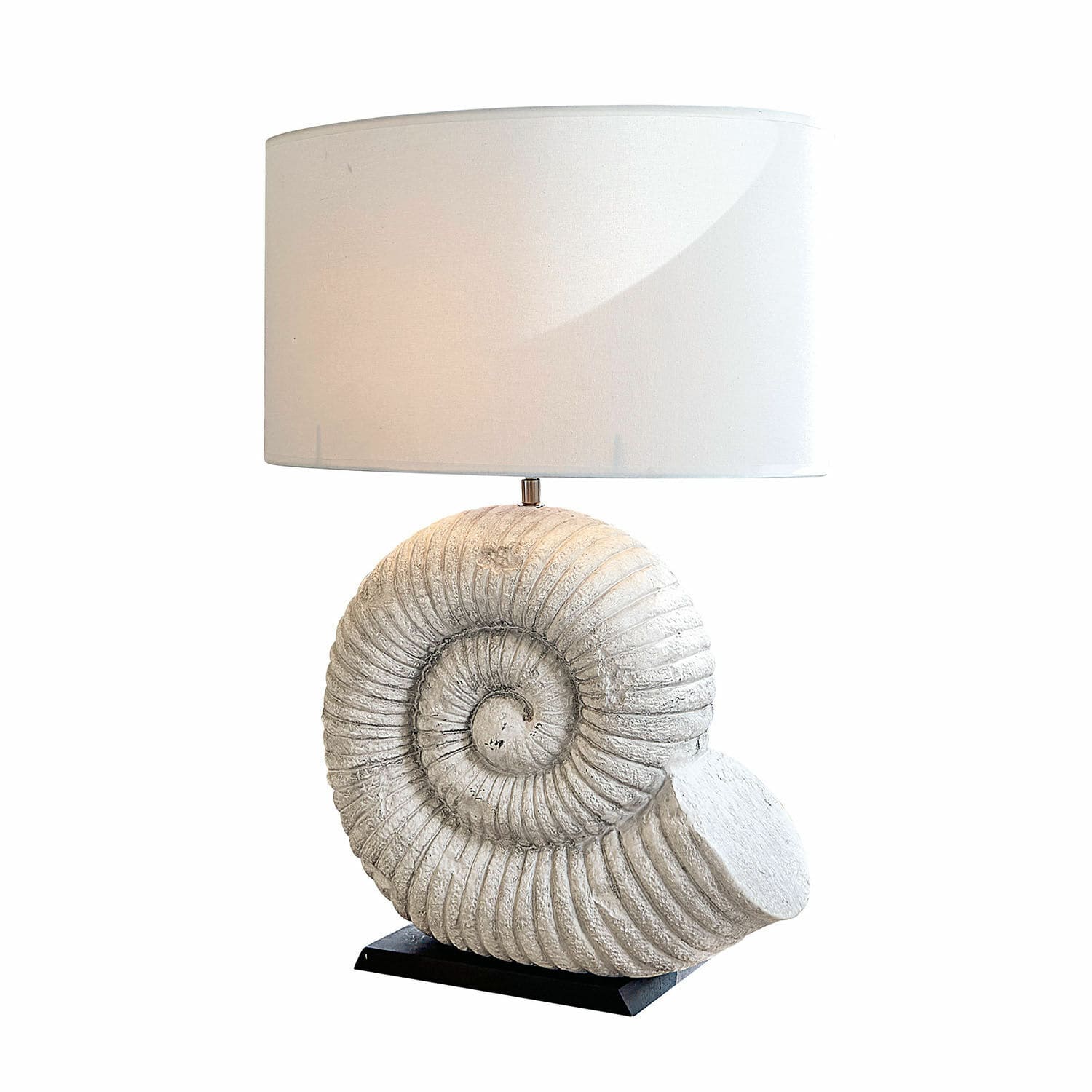 Lampa stołowa Korrellin Lampka stołowa z białą tkaniną i podstawą w kształcie muszli z kamienia, dekoracyjna lampa do salonu