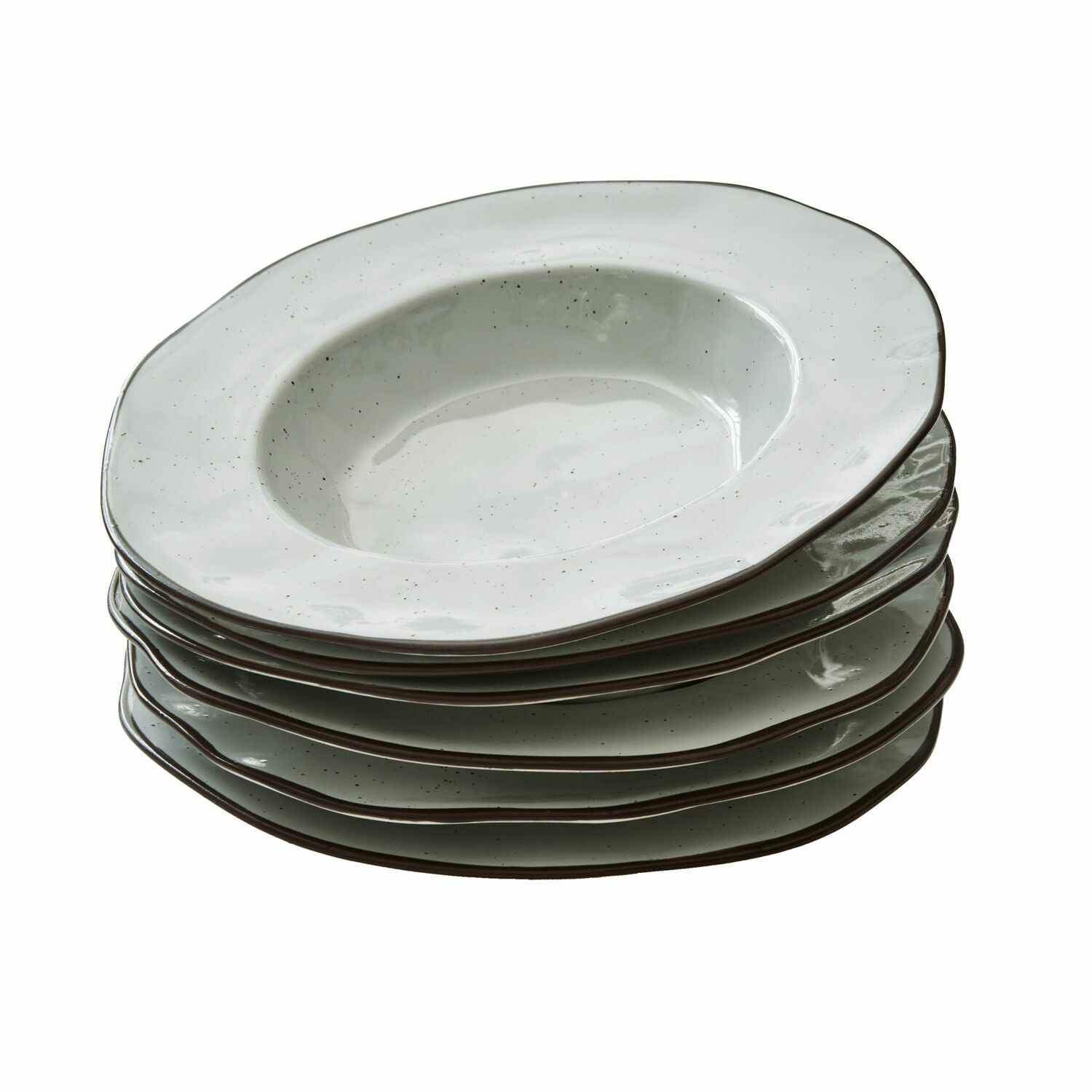 Talerz głęboki, zestaw 6 szt. Biarré Zestaw sześciu białych ceramicznych talerzy głębokich z delikatnymi plamkami i brązową krawędzią