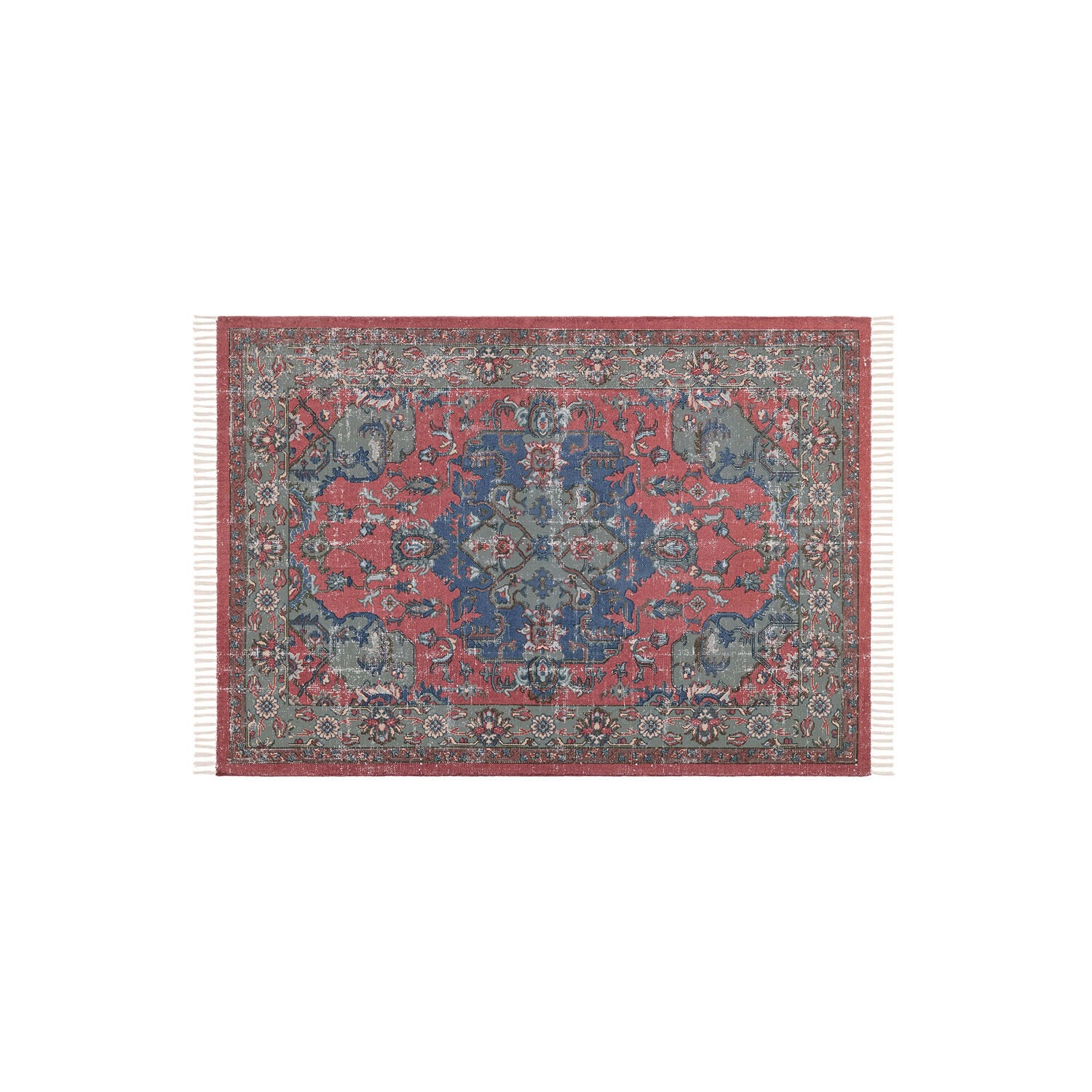 Dywan Southampton Dywan z wzorem orientalnym w czerwieni, niebieskim i zielonym z frędzlami, dekoracyjny i stylowy