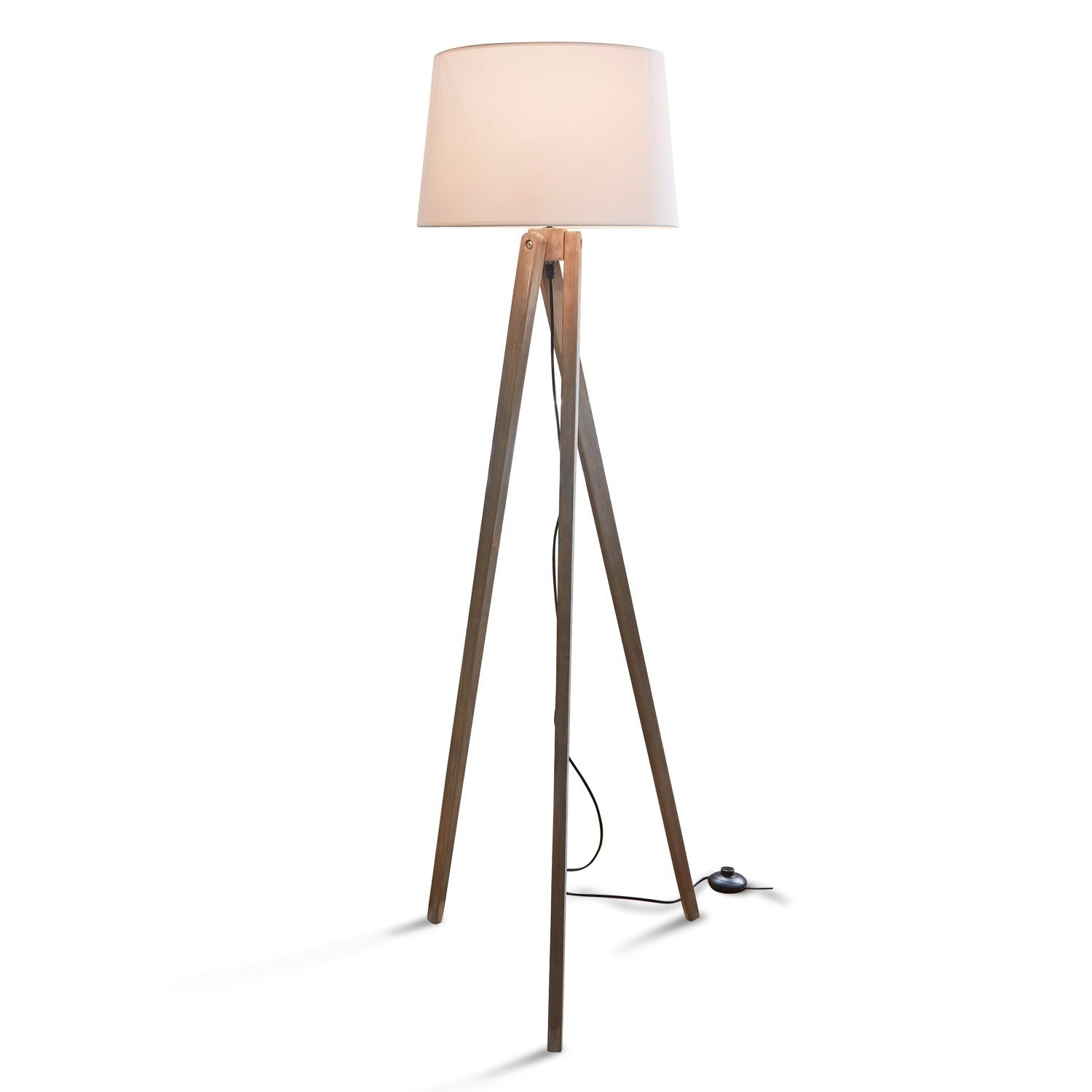 Lampa stojąca Troisième Lampa stojąca z drewnianą podstawą i białym abażurem, nowoczesny design do salonu