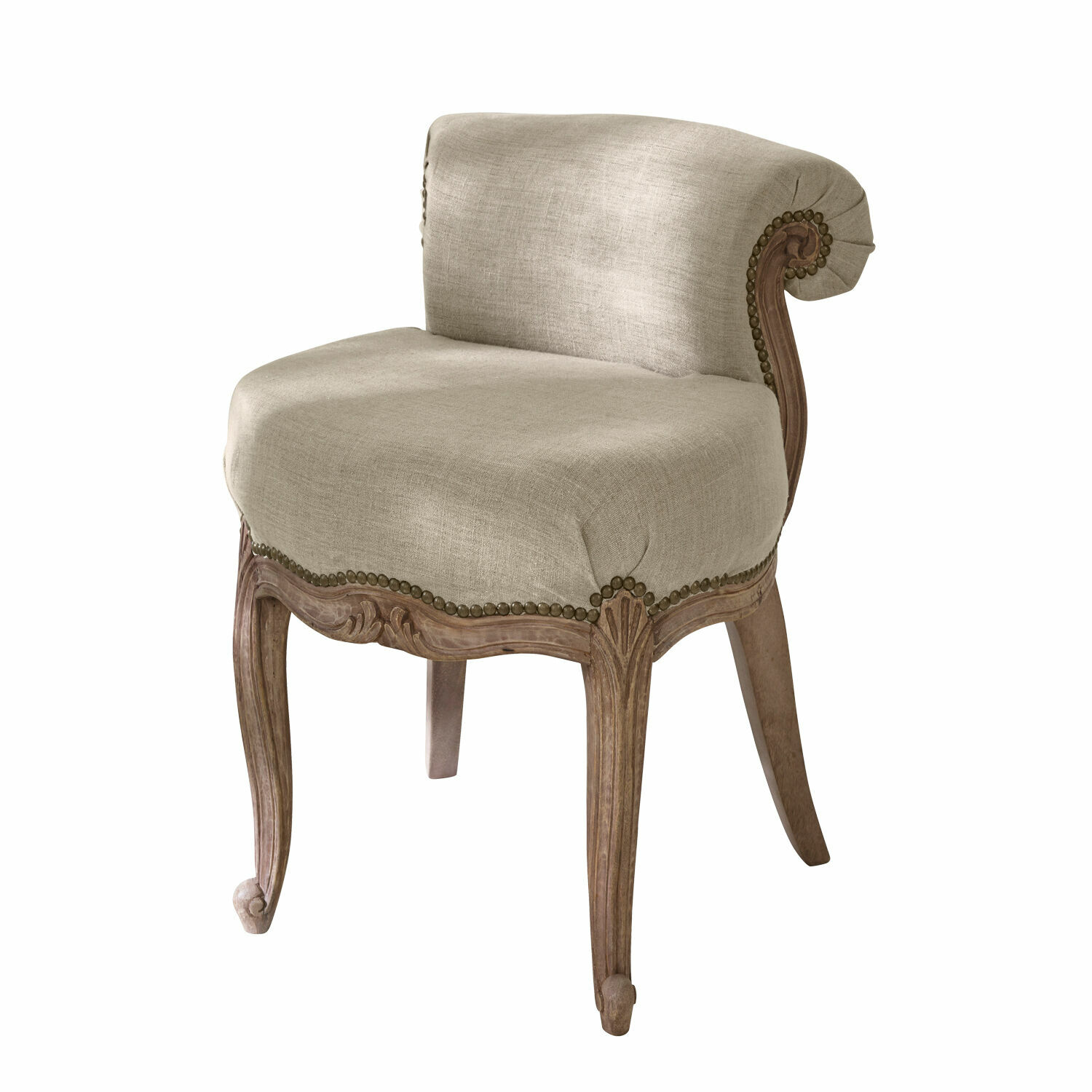 Fotel Rivel Elegancki beżowy fotel z tkaniny i drewnianą rzeźbioną ramą do salonu
