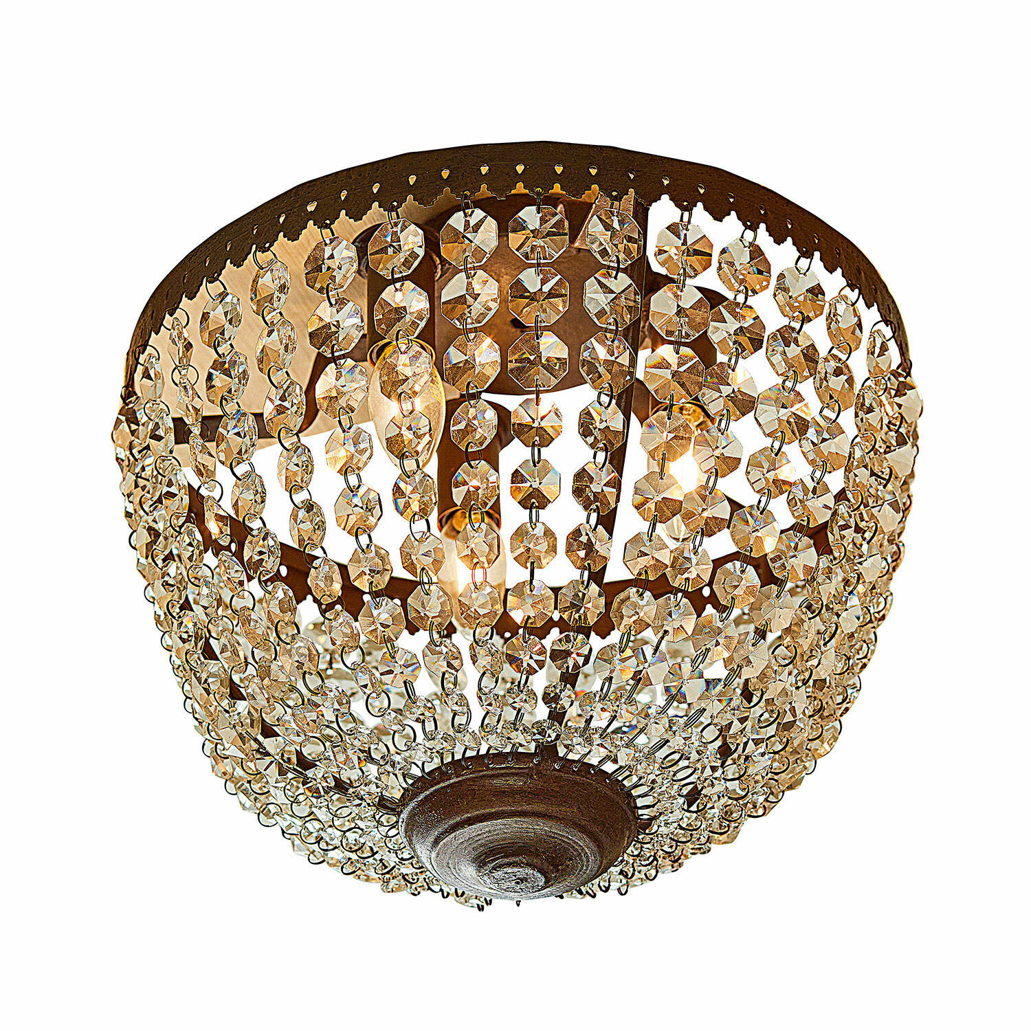 Lampa sufitowa Tarim Lampa sufitowa z kryształowymi zawieszkami i metalową ramą w kolorze rdzy, dekoracyjna lampa LED