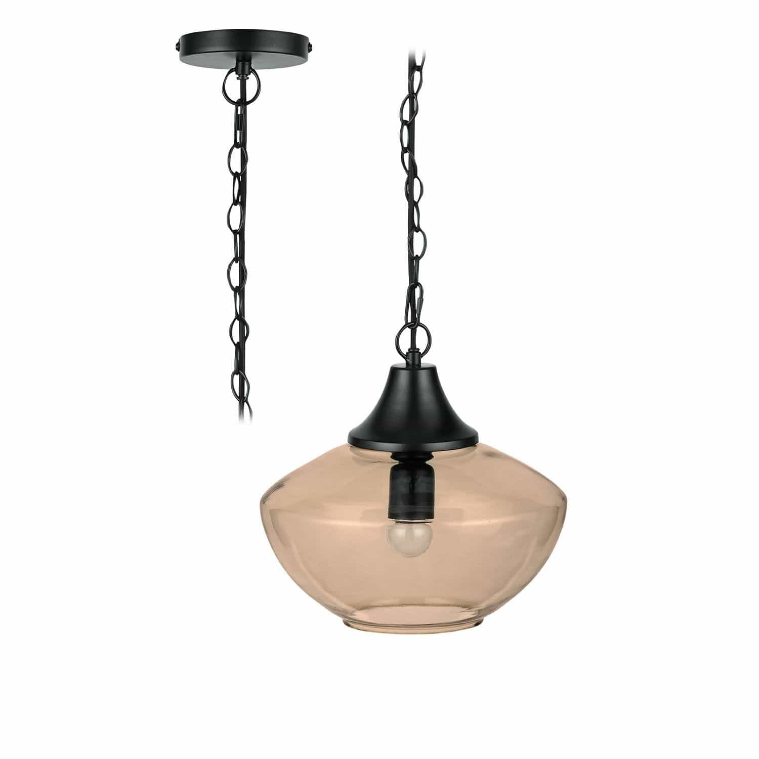 Lampa wisząca Nerilane Szklana lampa wisząca z czarnym metalowym uchwytem i łańcuchem, nowoczesne oświetlenie wnętrz