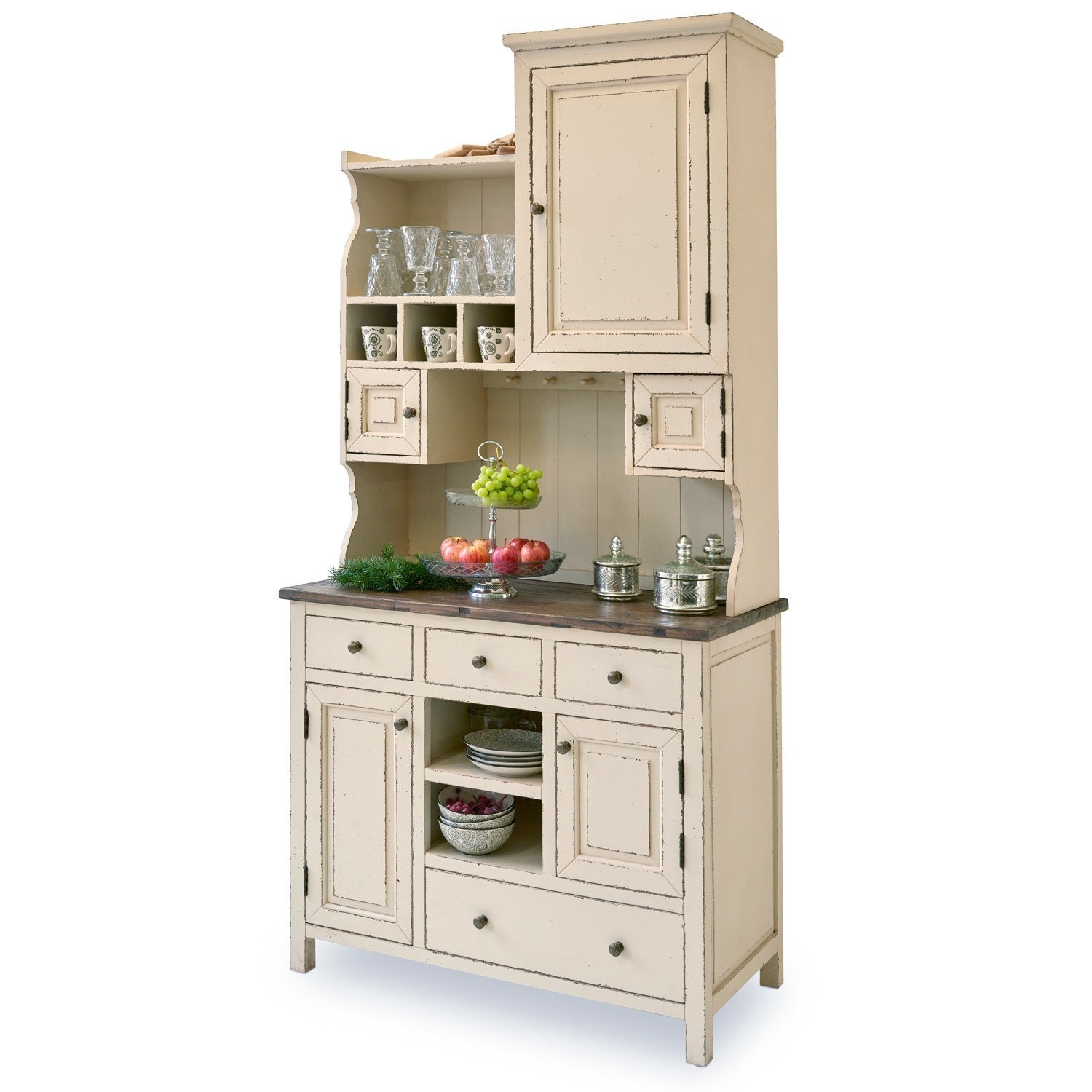 Kredens Peteersham Kremowa drewniana kredens z półkami i szufladami do przechowywania naczyń i dekoracji