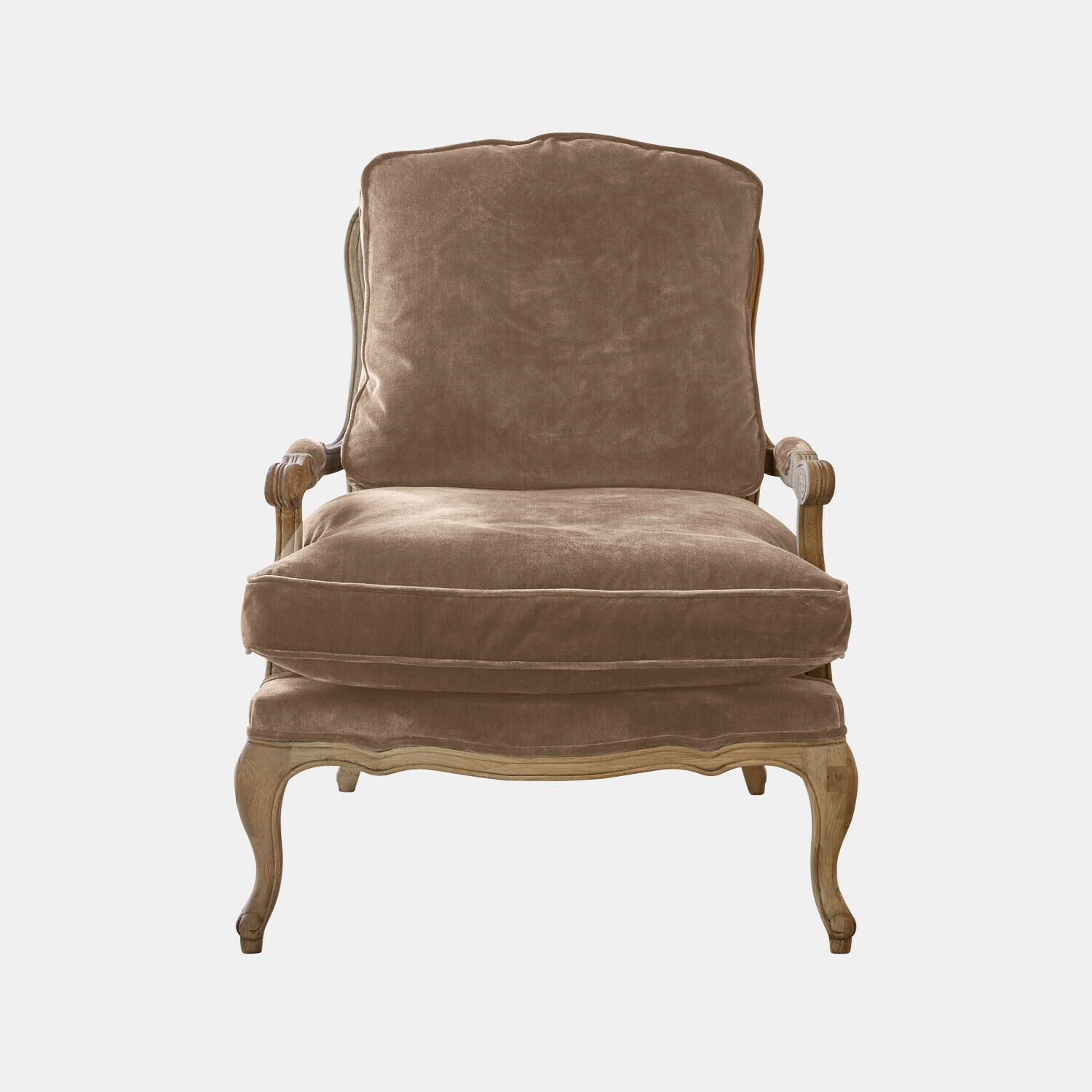 taupe / brązowy Fotel Corlay z brązowym, miękkim obiciem i drewnianą ramą w stylu vintage