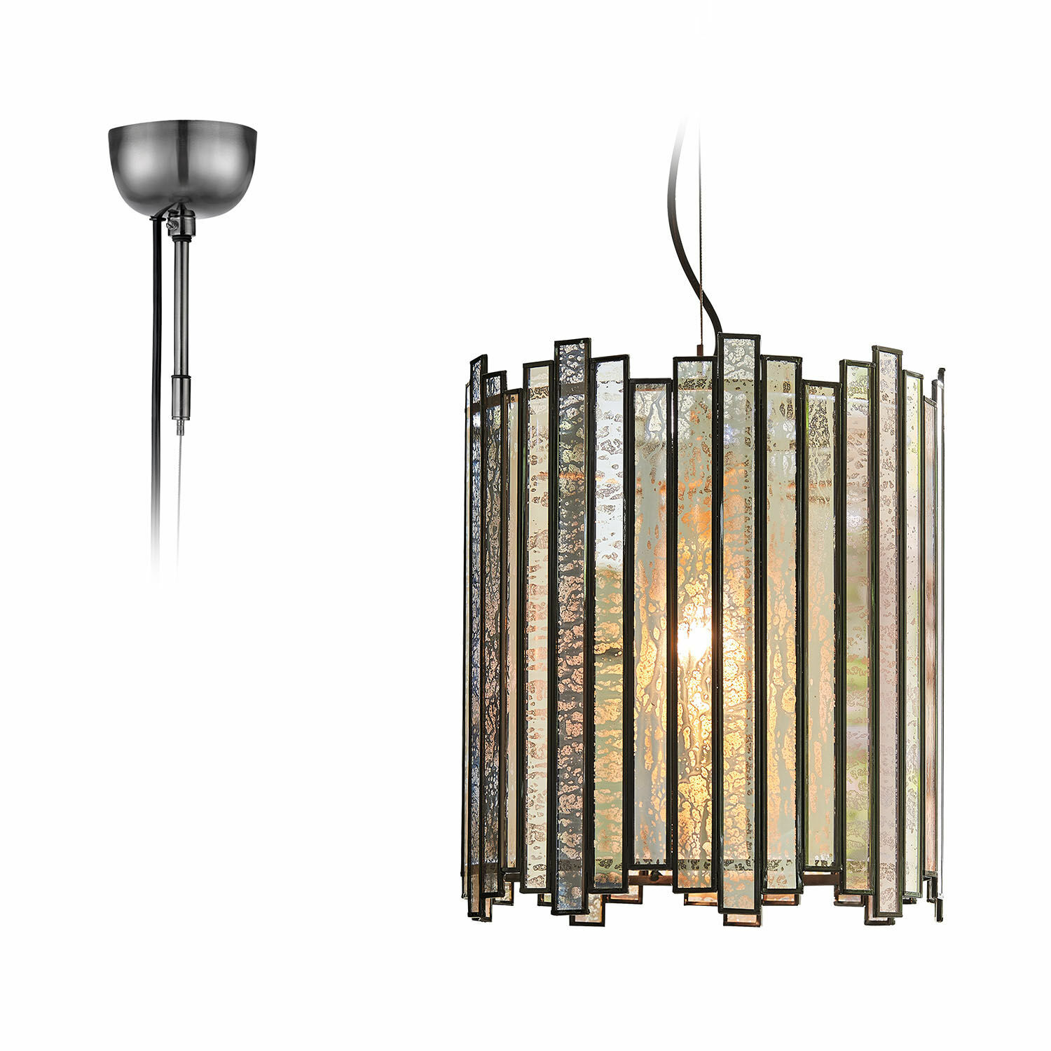 Lampa wisząca Thévigny Wisząca lampa z metalową ramą i szklanymi panelami w kolorze srebrnym do salonu