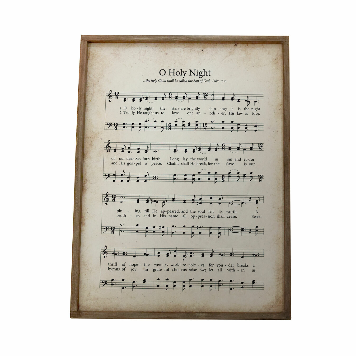Obraz Holy Night Obraz z nutami i tekstem kolędy O Holy Night w drewnianej ramie na białym tle
