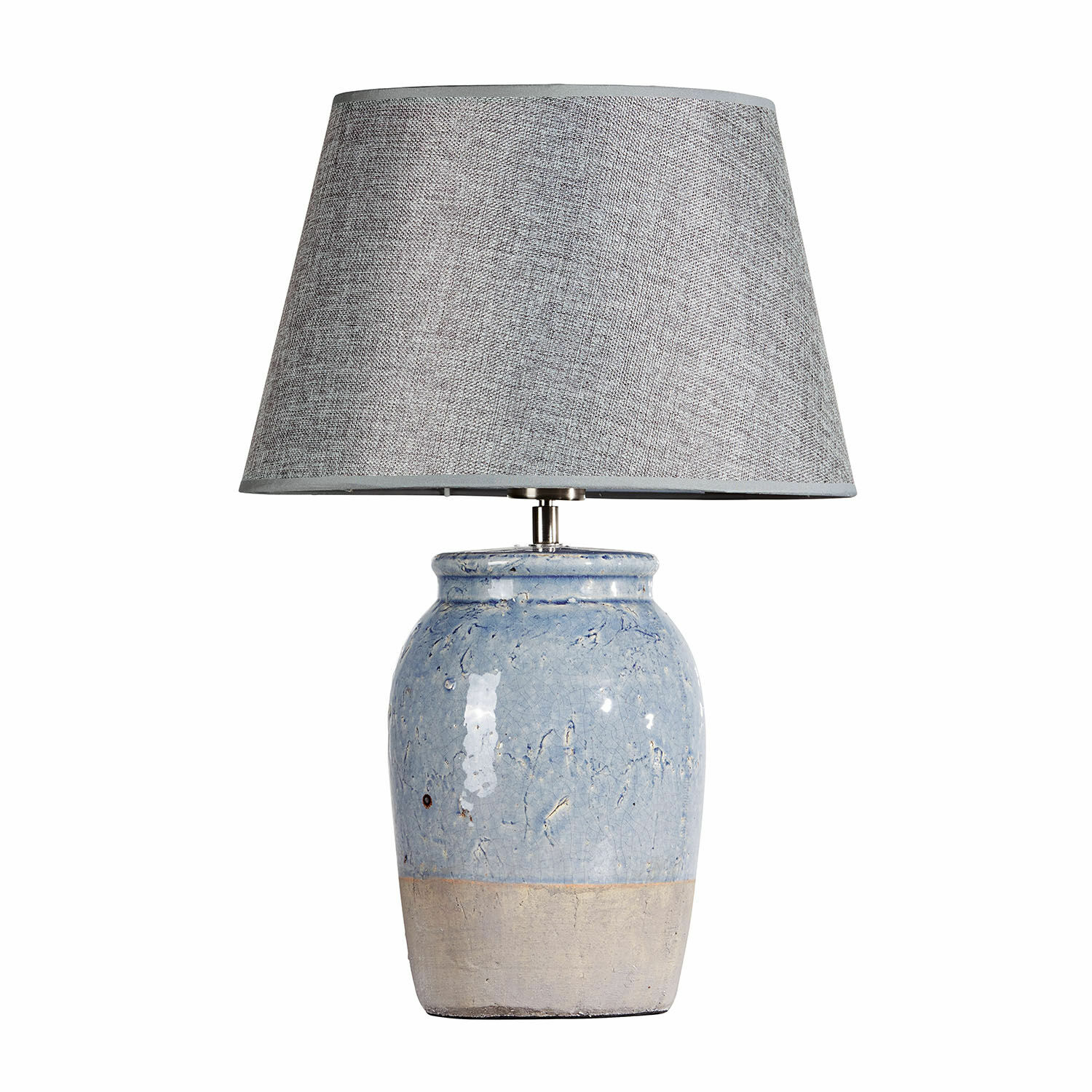 Lampa stołowa Manly Lampka stołowa z ceramiczną niebieską podstawą i szarym abażurem z tkaniny do salonu