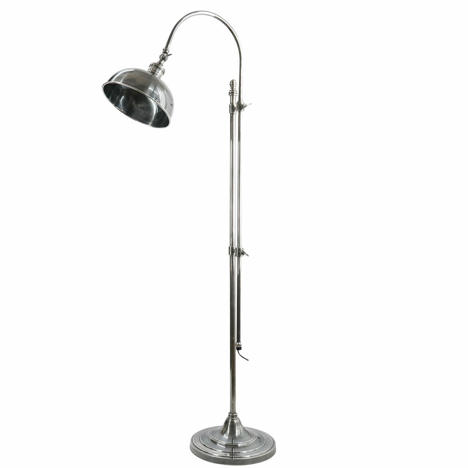 Lampa stojąca Conway Lampa podłogowa z metalu w kolorze srebrnym z regulowanym kloszem, styl industrialny