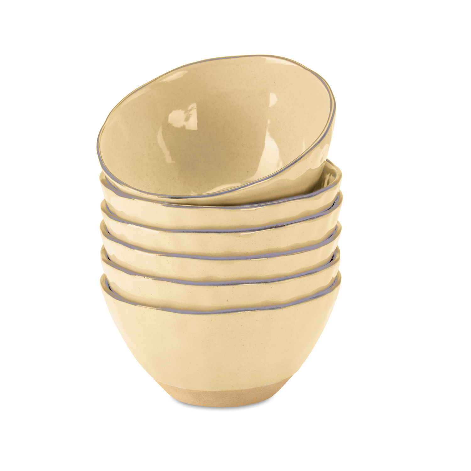 żółty Zestaw 6 ceramicznych misek Biarritz w żółtym kolorze z delikatną niebieską obwódką, do kuchni