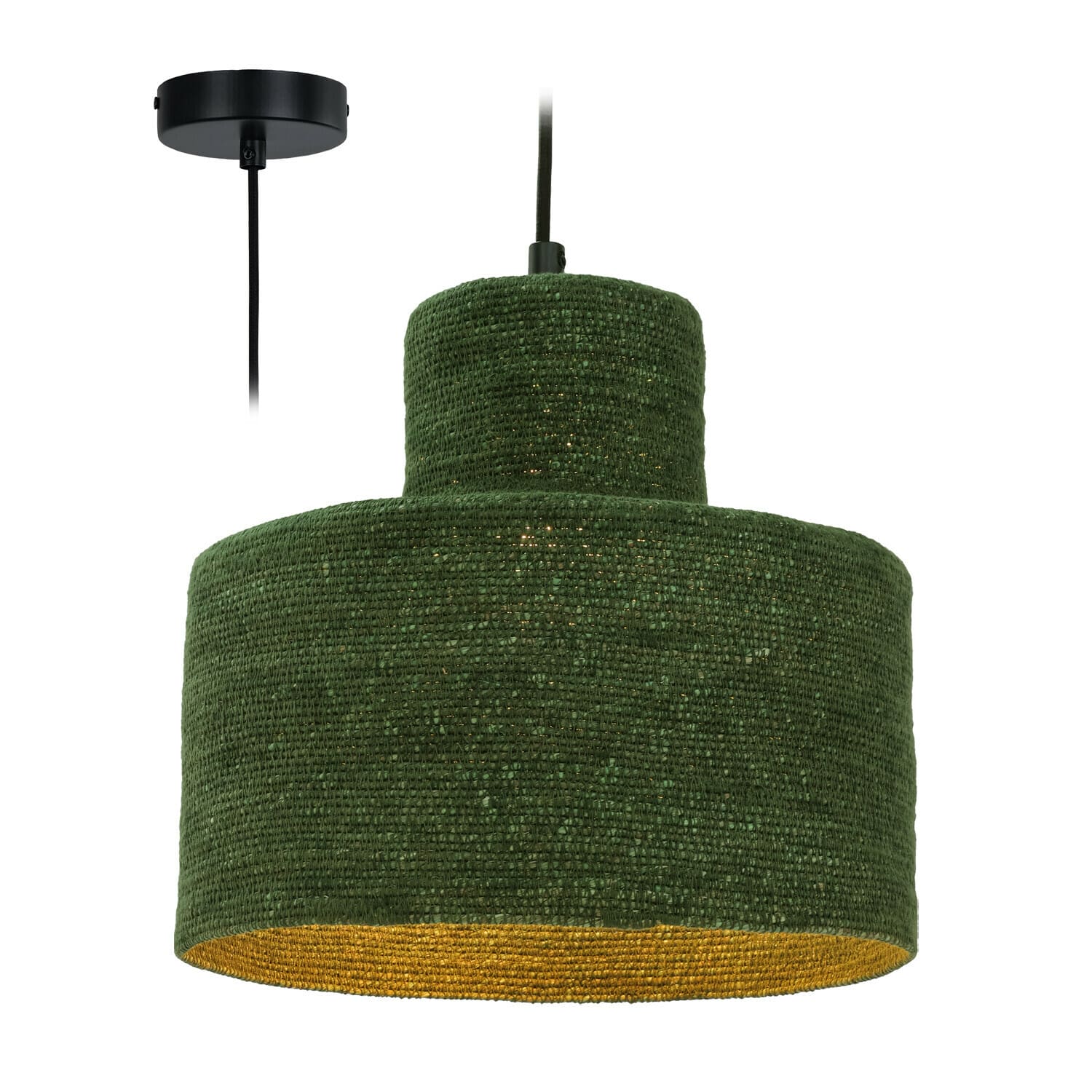 Lampa wisząca Frostrup Zielona wisząca lampa z plecionego materiału z żółtym wnętrzem, nowoczesne oświetlenie do salonu