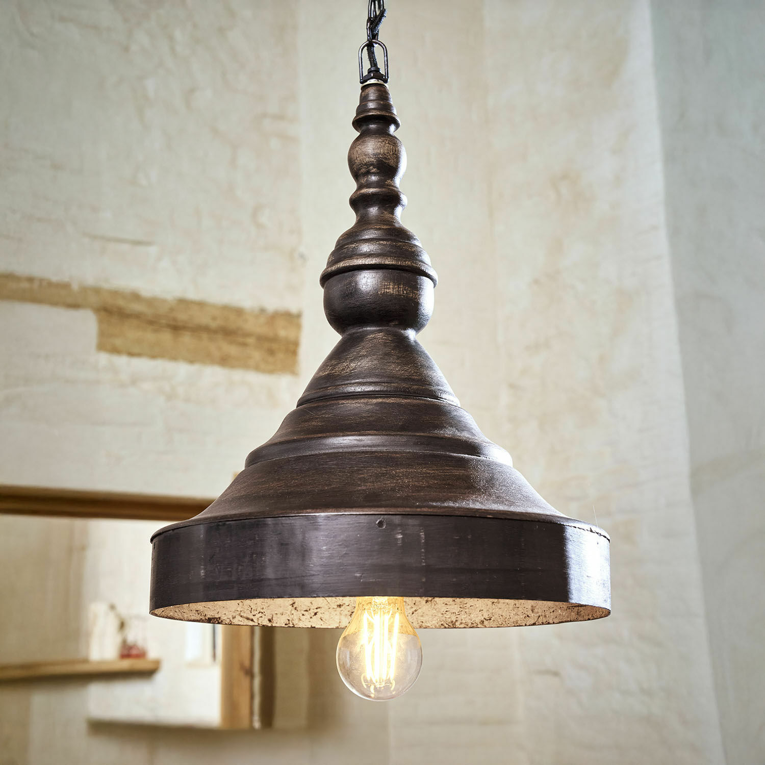 Lampa wisząca Léonelle Wisząca lampa z metalu w kolorze ciemnego brązu z widoczną żarówką, styl industrialny
