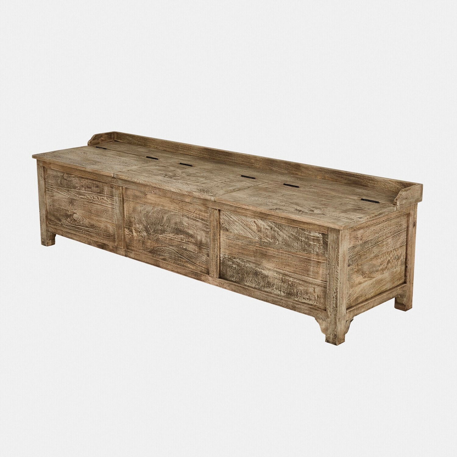 Drewniana ławka z pojemnikiem w naturalnym kolorze drewna, praktyczne miejsce do przechowywania