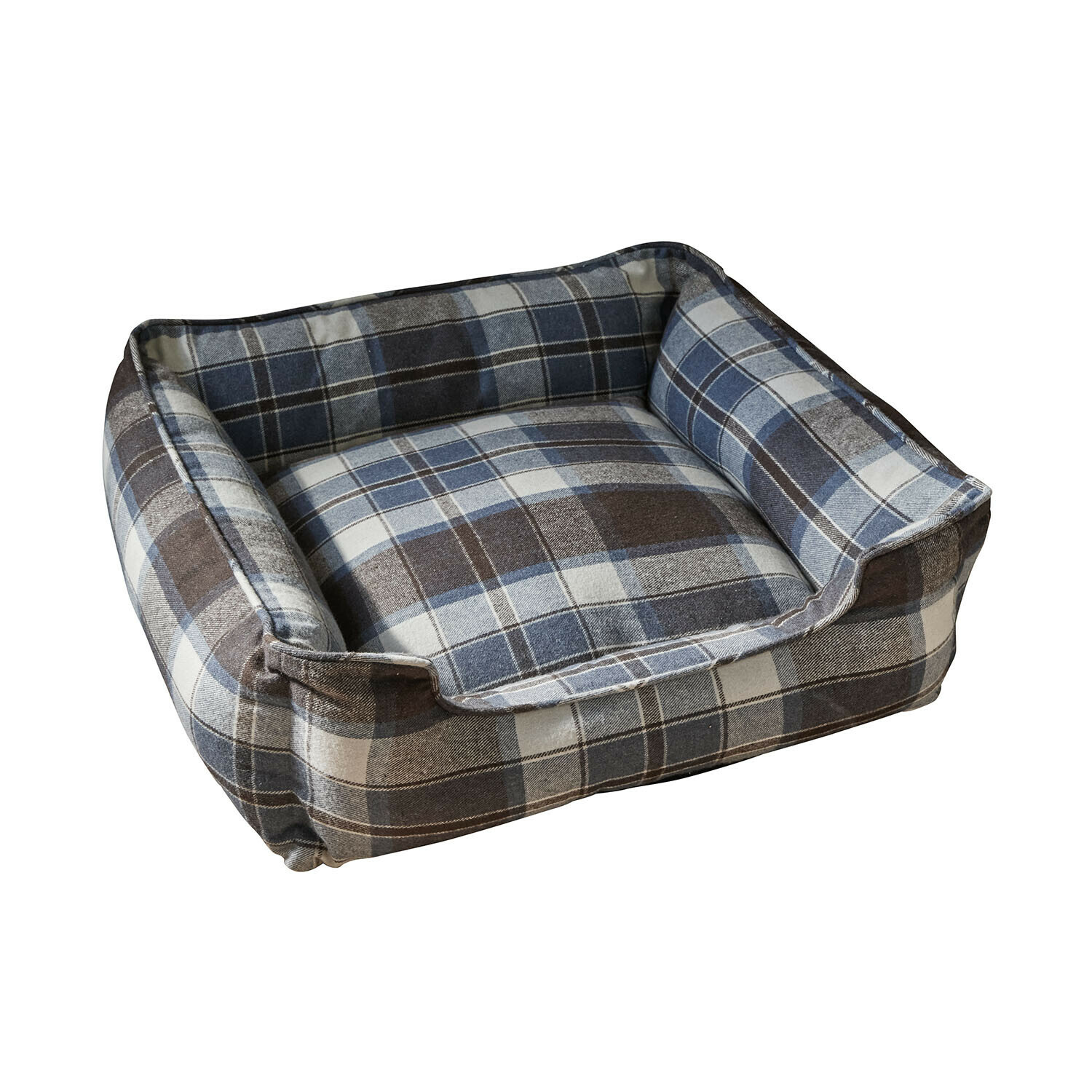 Legowisko dla zwierząt domowych Creswyn Wygodne legowisko dla psa w kratę w odcieniach niebieskiego i brązu, miękki materiał, idealne dla zwierząt