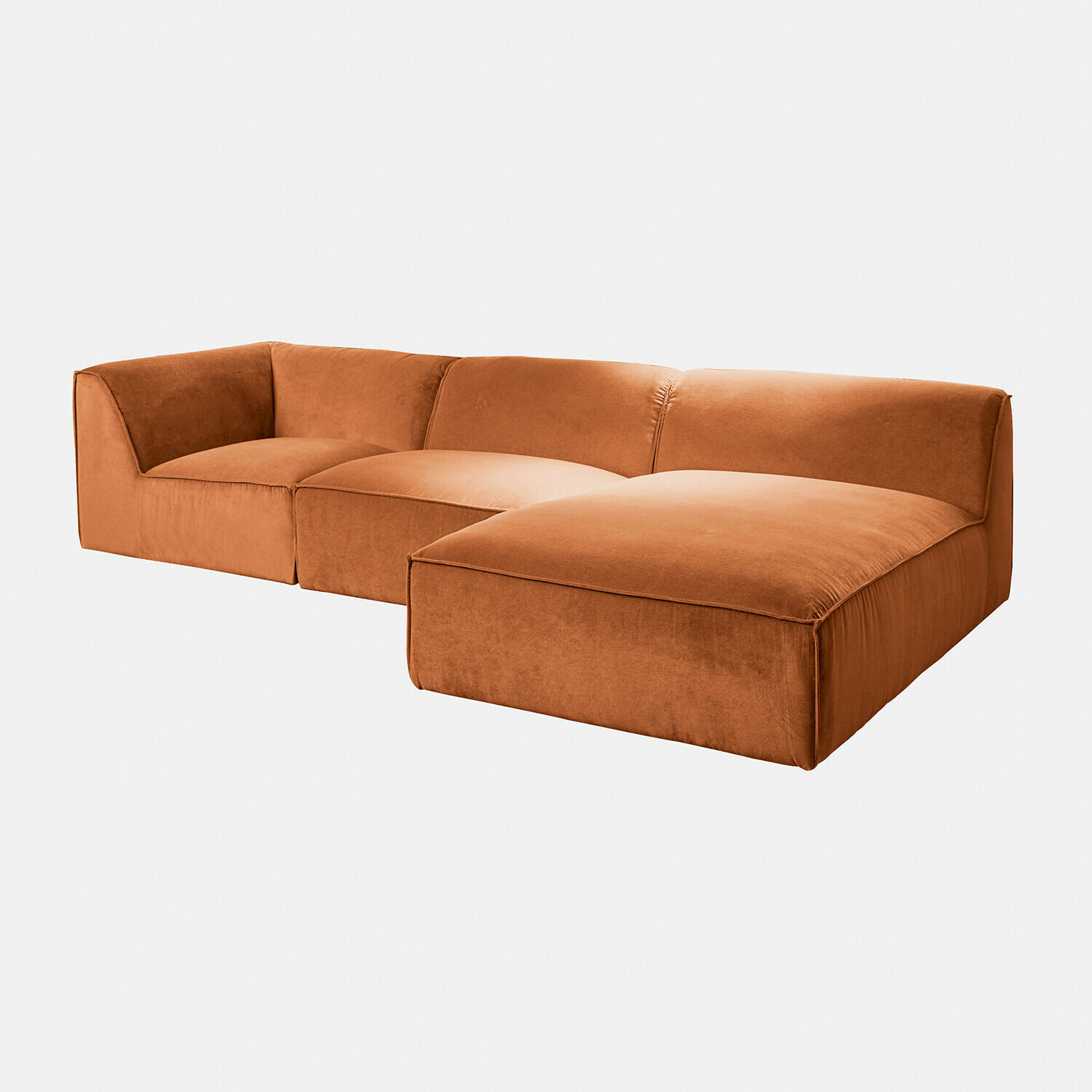 Pomarańczowa sofa modułowa McLean z miękkiego materiału, nowoczesny design do salonu