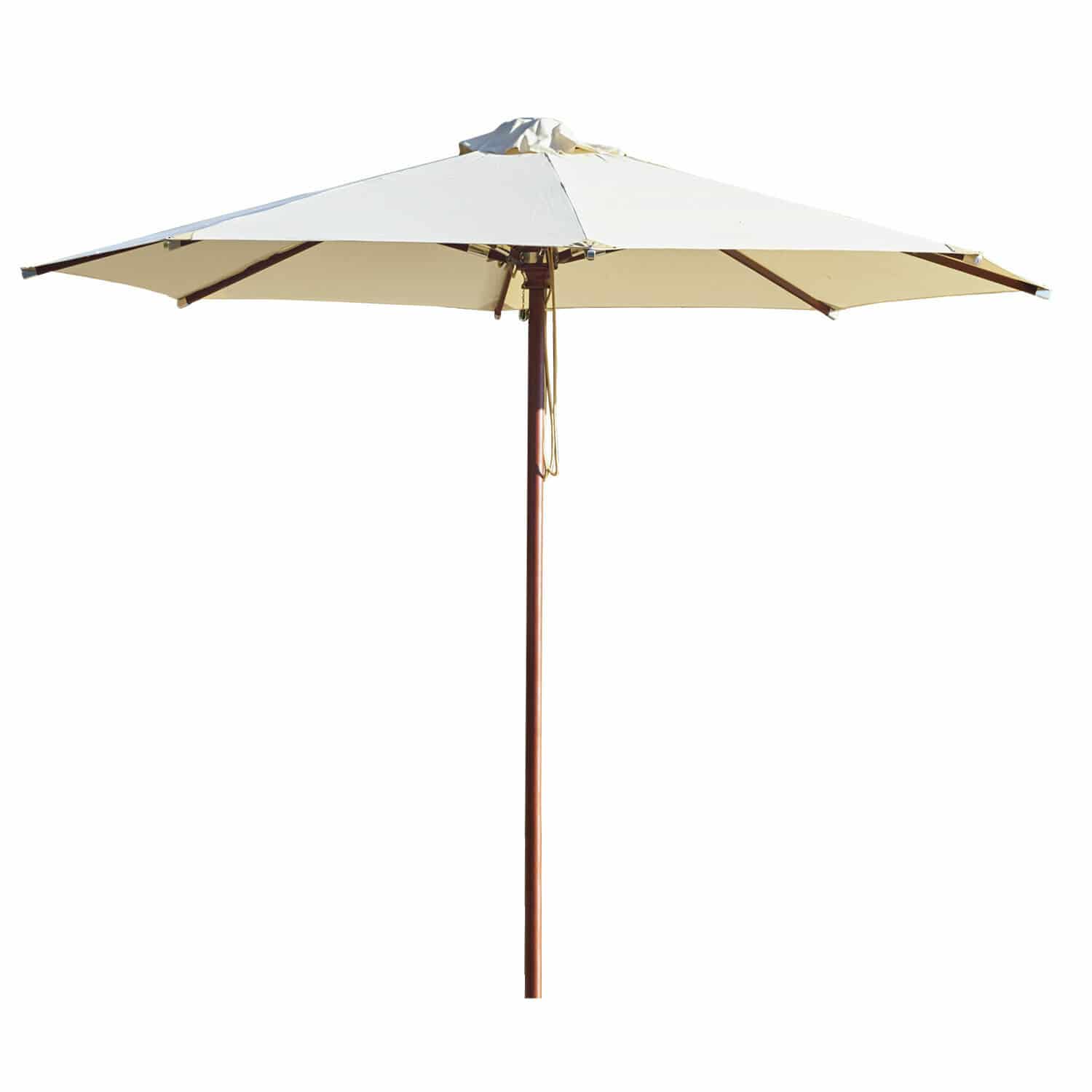 Parasol Brent Duży parasol ogrodowy z beżowym materiałem i drewnianym stelażem do ochrony przed słońcem