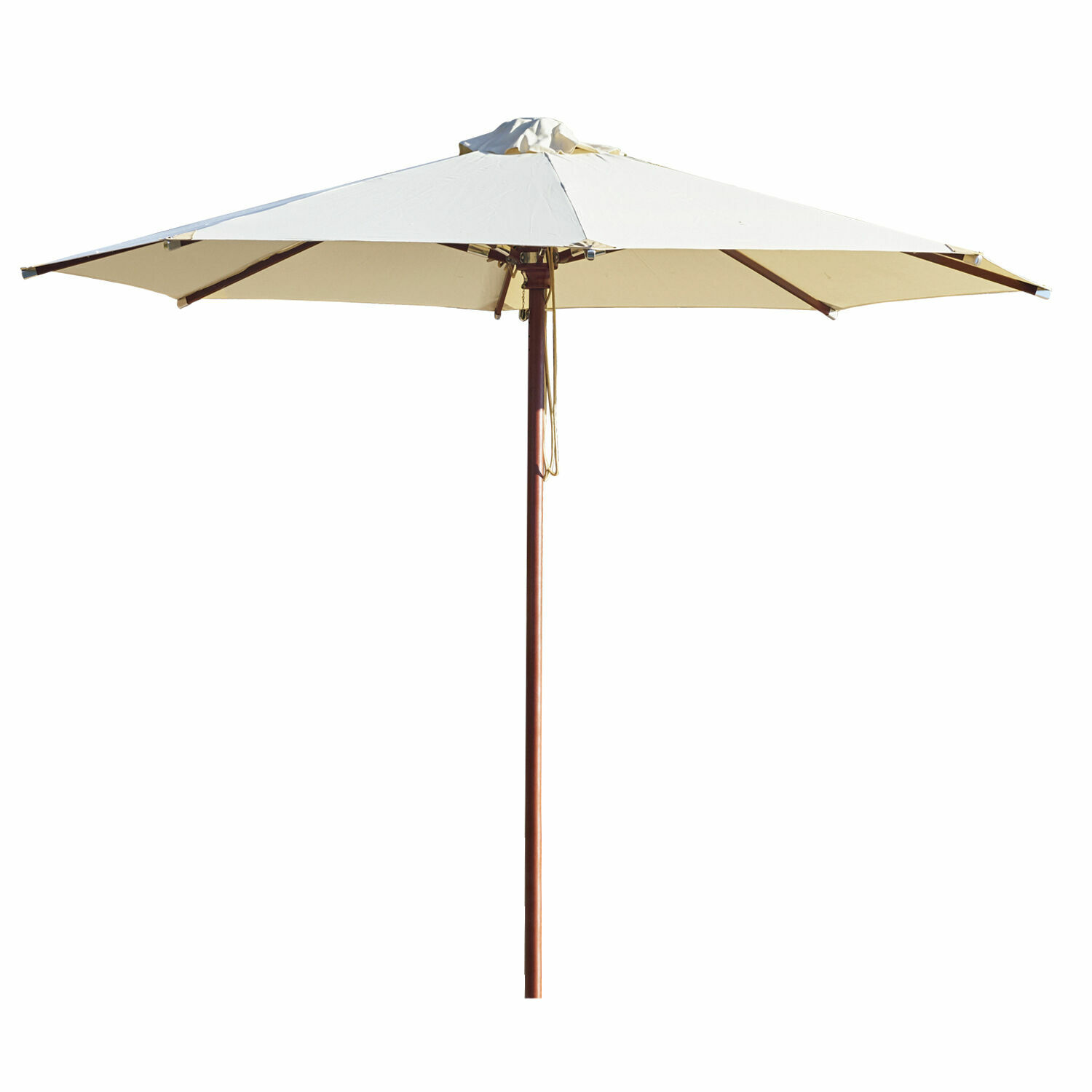 Parasol Brent Duży parasol ogrodowy z beżowym materiałem i drewnianym stelażem do ochrony przed słońcem