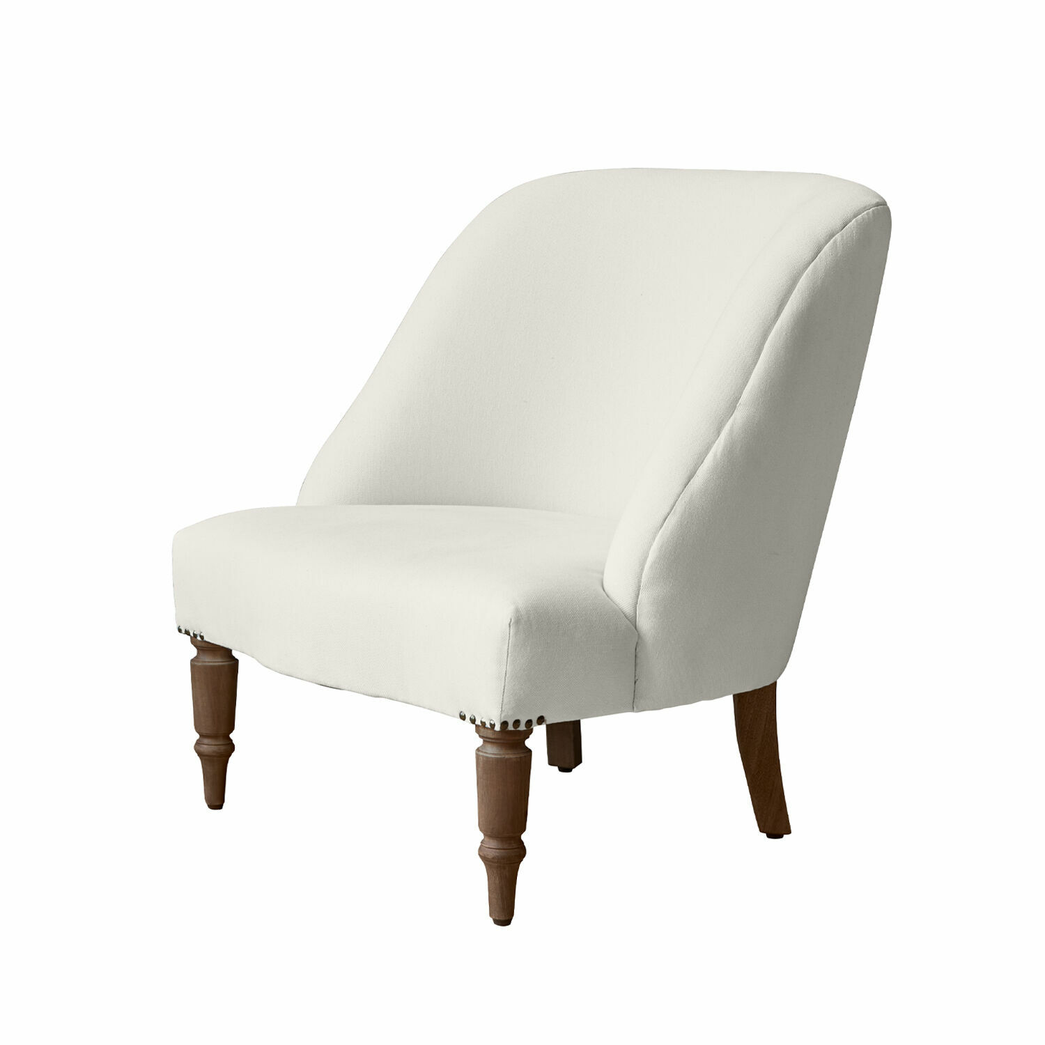 biały Biały tapicerowany fotel Maplewood z drewnianymi nogami, elegancki mebel do salonu