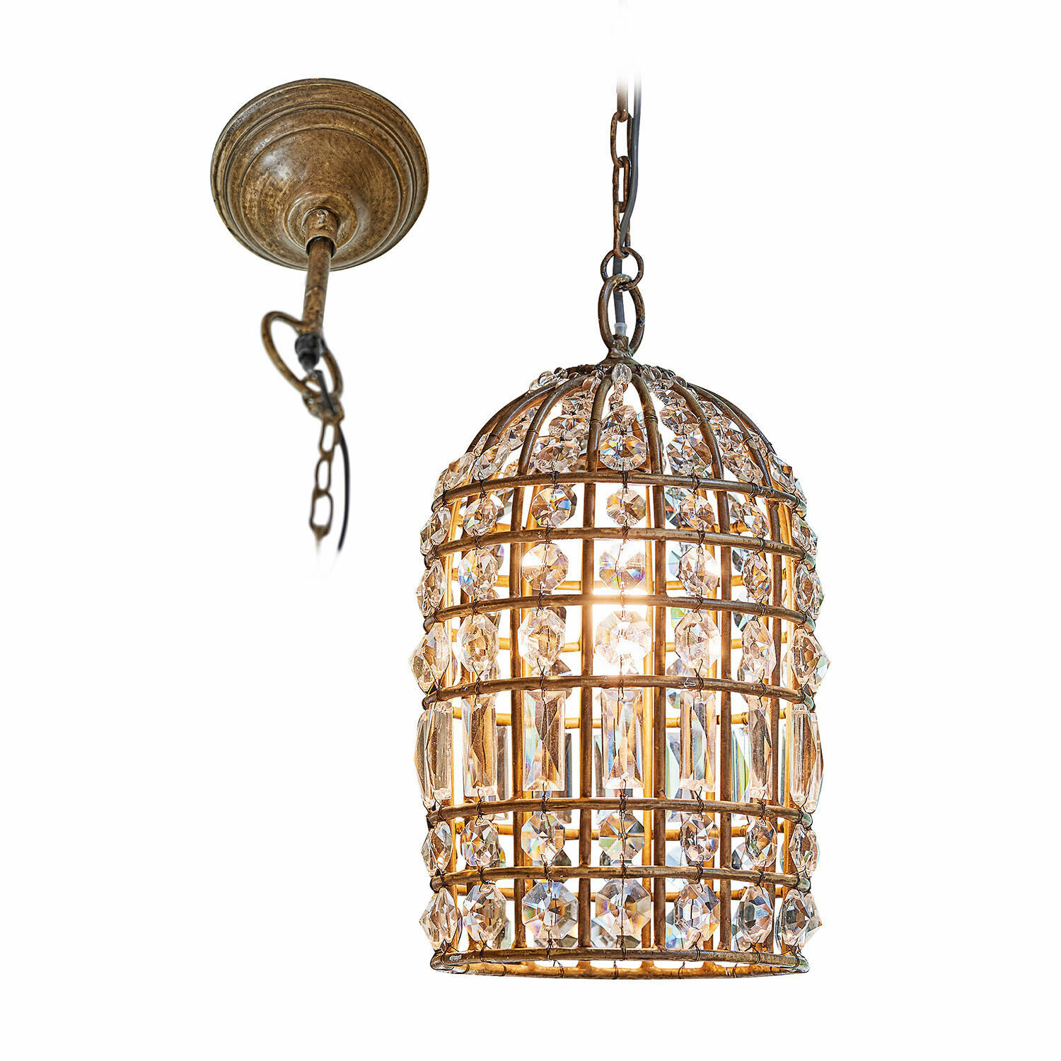 Lampa wisząca Phyllis Wisząca lampa z metalową ramą i kryształowymi ozdobami w kolorze złotym do salonu