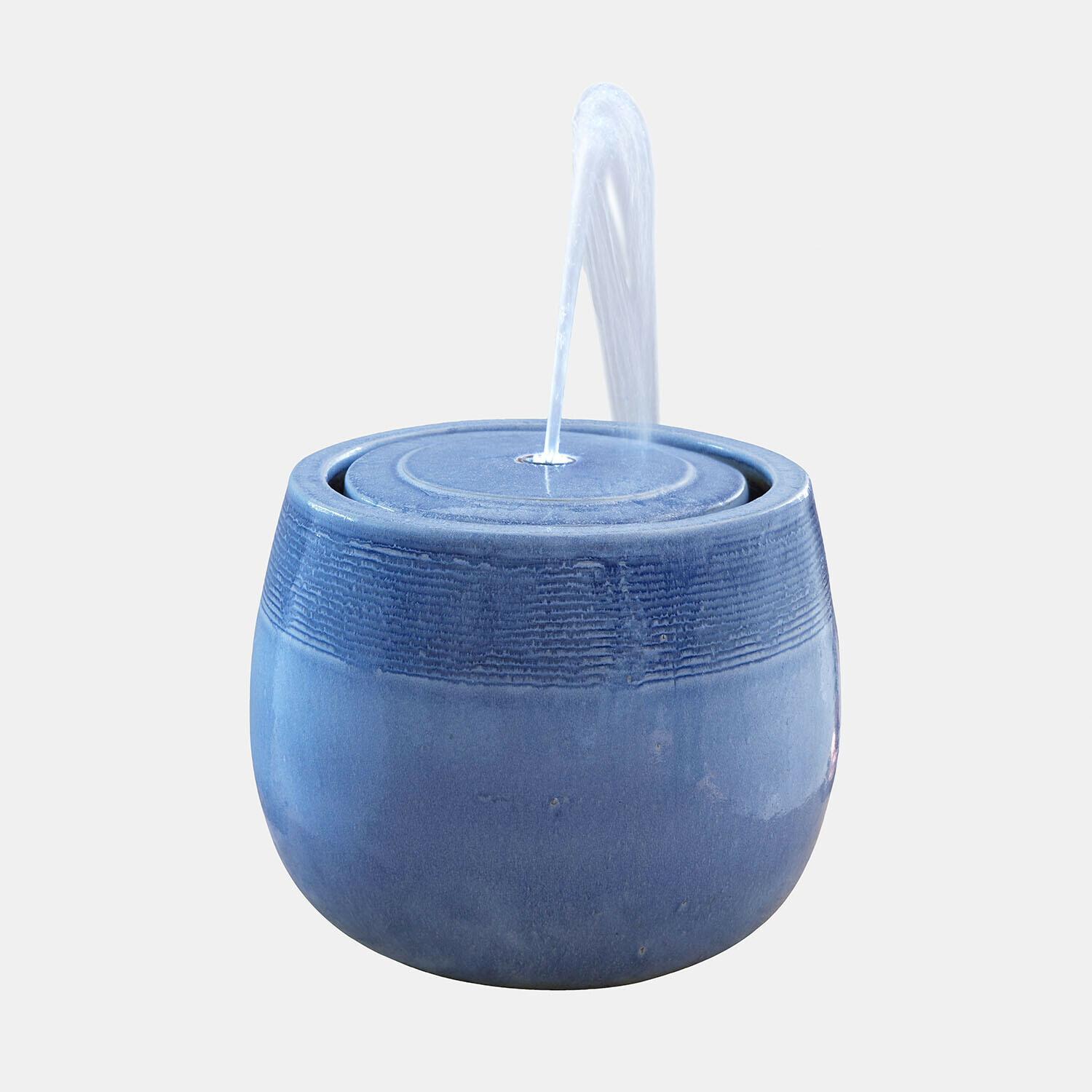 Fontanna Seravia Niebieska ceramiczna fontanna z wodą tryskającą z centralnego otworu, dekoracja ogrodowa