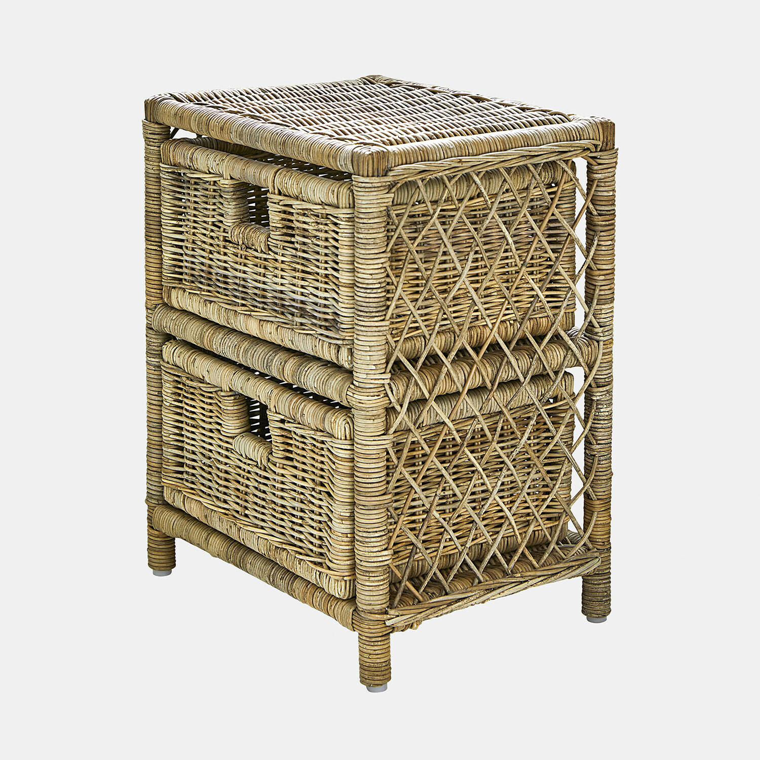 Dwupoziomowa szafka z wikliny w naturalnym kolorze z dwoma pojemnikami do przechowywania