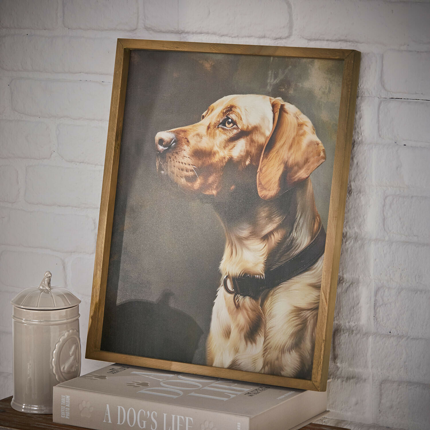 Obraz Purrana Obraz psa w drewnianej ramie na książce A Dog's Life, dekoracja ścienna do salonu z motywem zwierzęcym