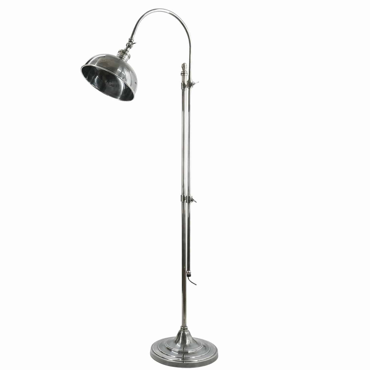 antyczne srebro Lampa podłogowa Conway w kolorze antycznego srebra z metalową konstrukcją i regulowanym kloszem