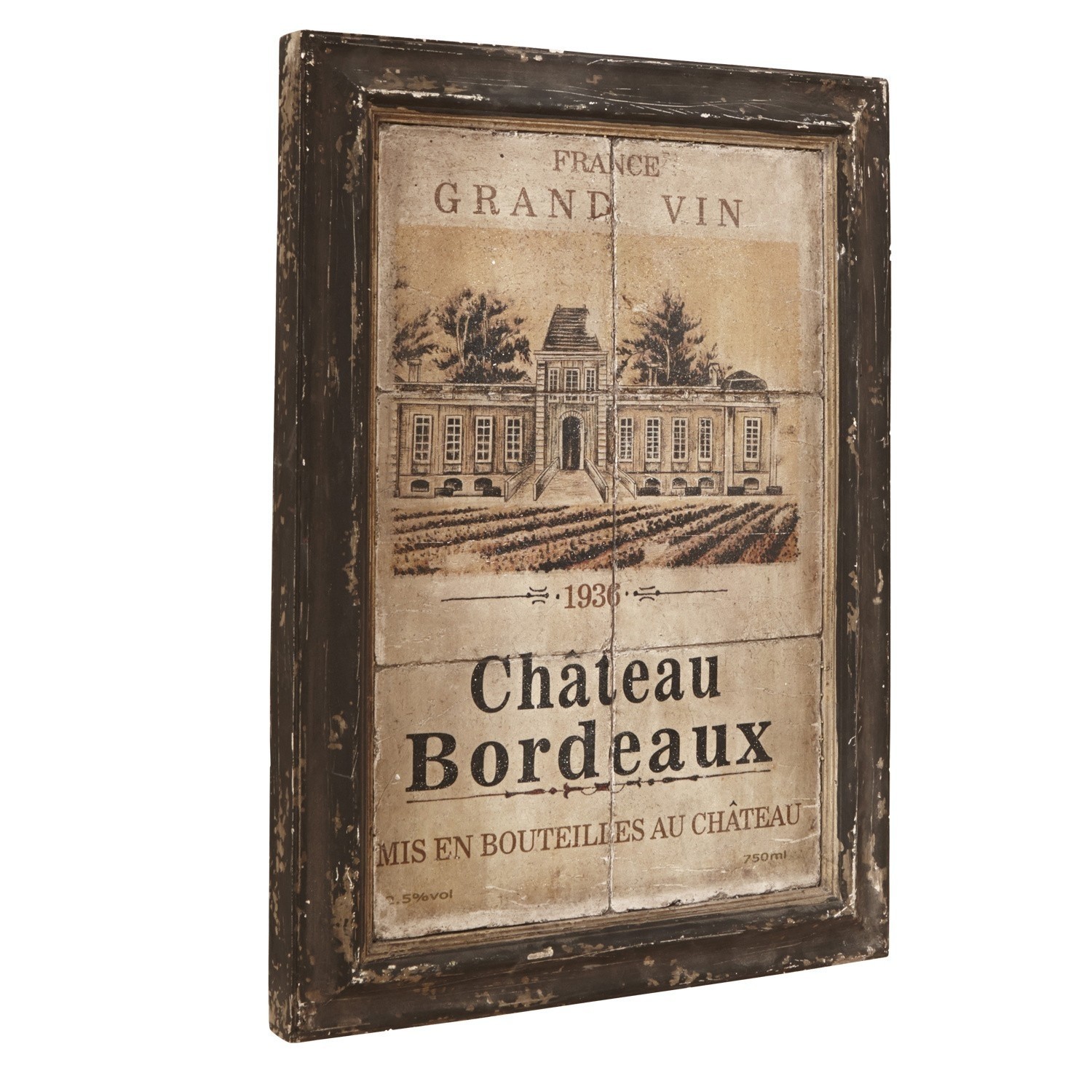 Obraz Château Bordeaux Obraz ścienny z motywem Chateau Bordeaux w stylu vintage z drewnianą ramą w ciemnym kolorze
