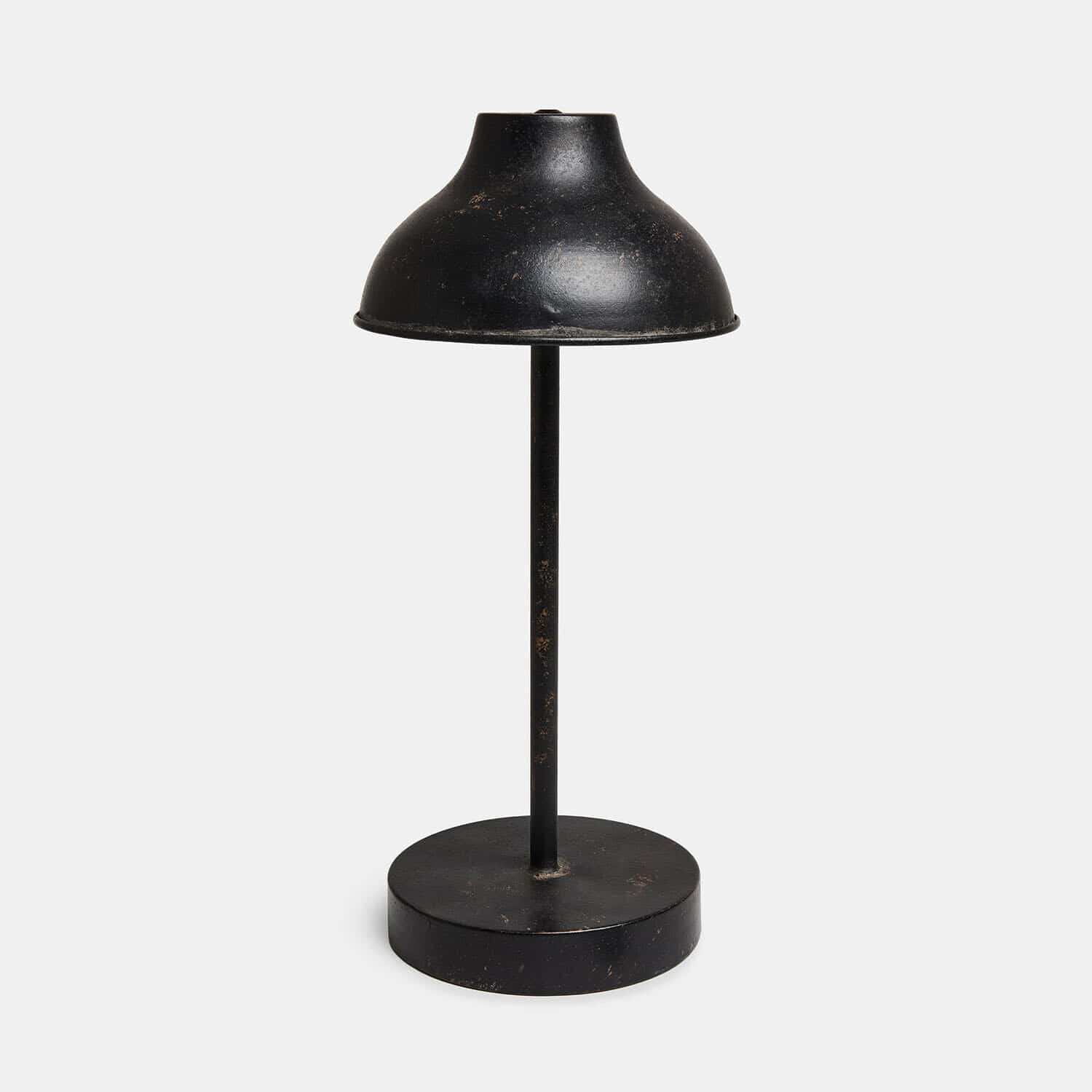 Lampa stołowa LED z baterią Henvique Czarna metalowa lampa stołowa z okrągłą podstawą i kloszem w stylu vintage do oświetlenia wnętrz