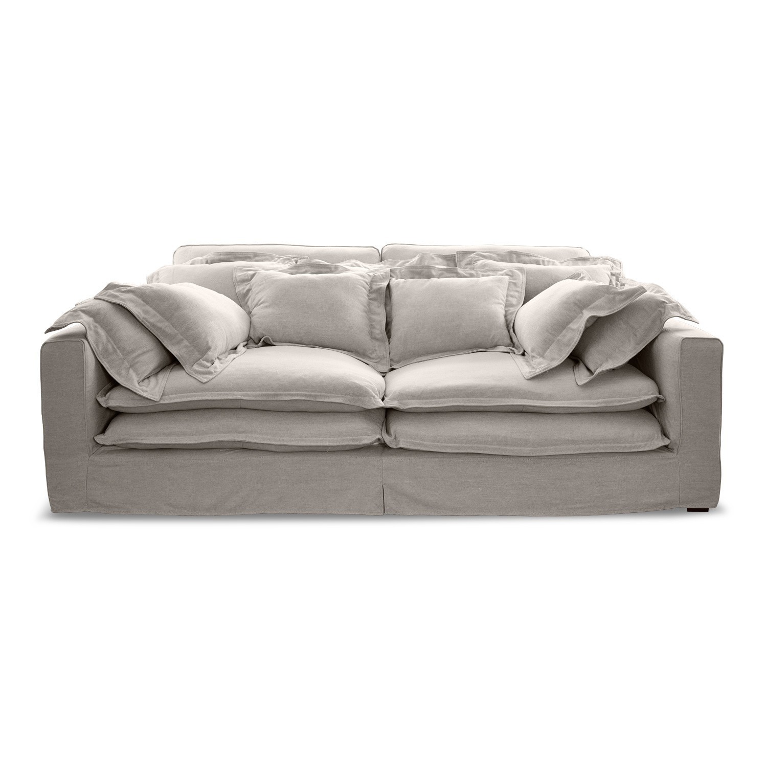 lniany Sofa Terell z lnu w beżowym kolorze z miękkimi poduszkami, wygodne meble do salonu
