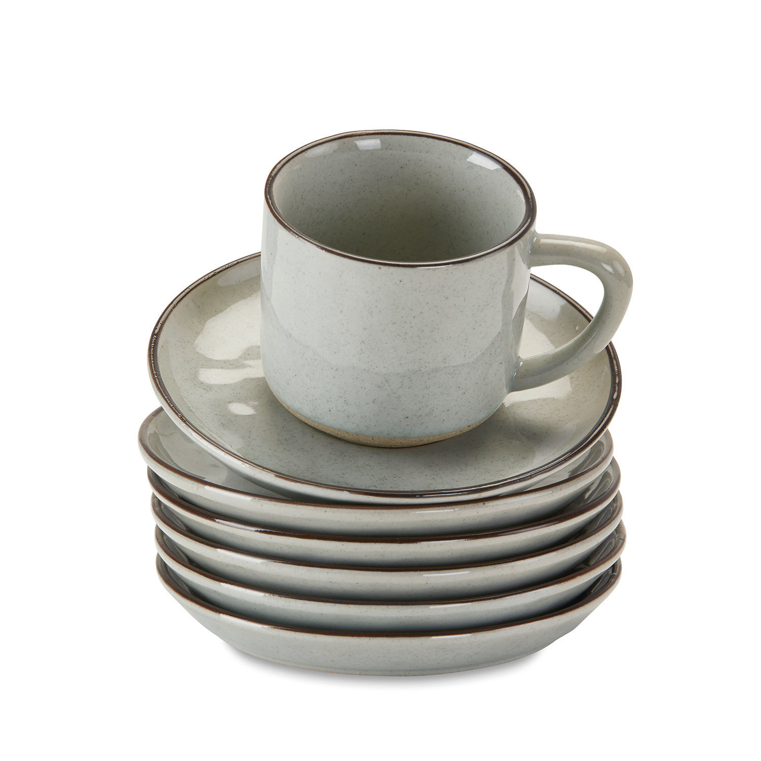 szary Zestaw 6 szarych ceramicznych filiżanek z talerzykami Biarritz do kawy i herbaty