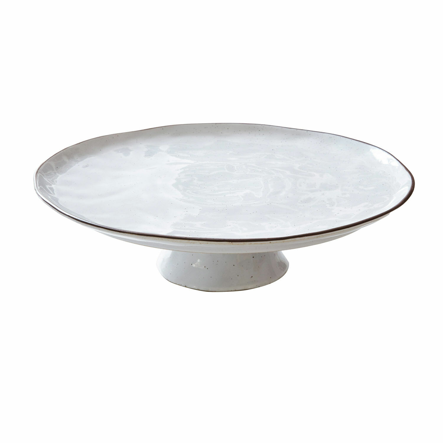 biały Biała ceramiczna patera Biarritz z delikatną brązową krawędzią, idealna do serwowania ciast.