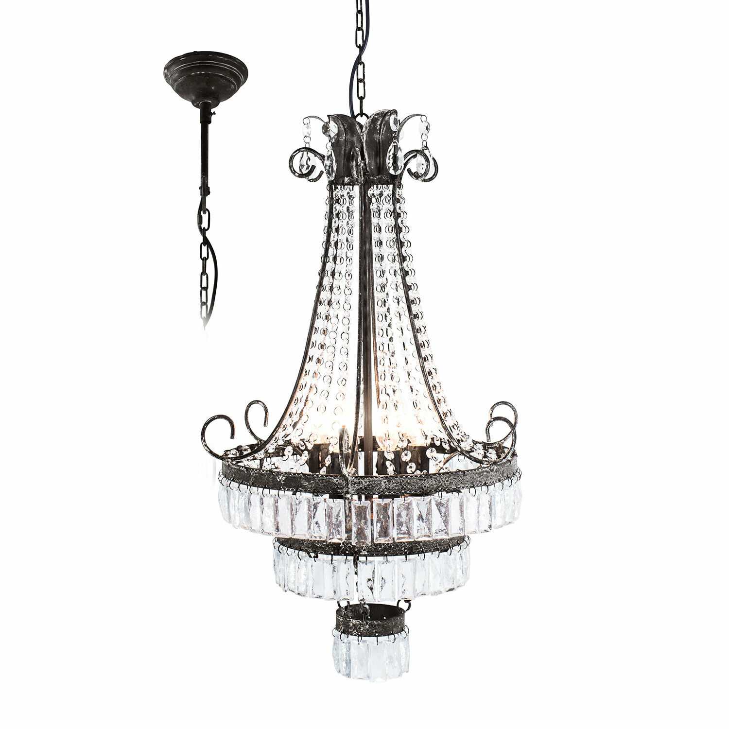 Żyrandol Léchelle Wiszący żyrandol z metalu i kryształów w czarnym kolorze, eleganckie oświetlenie do salonu