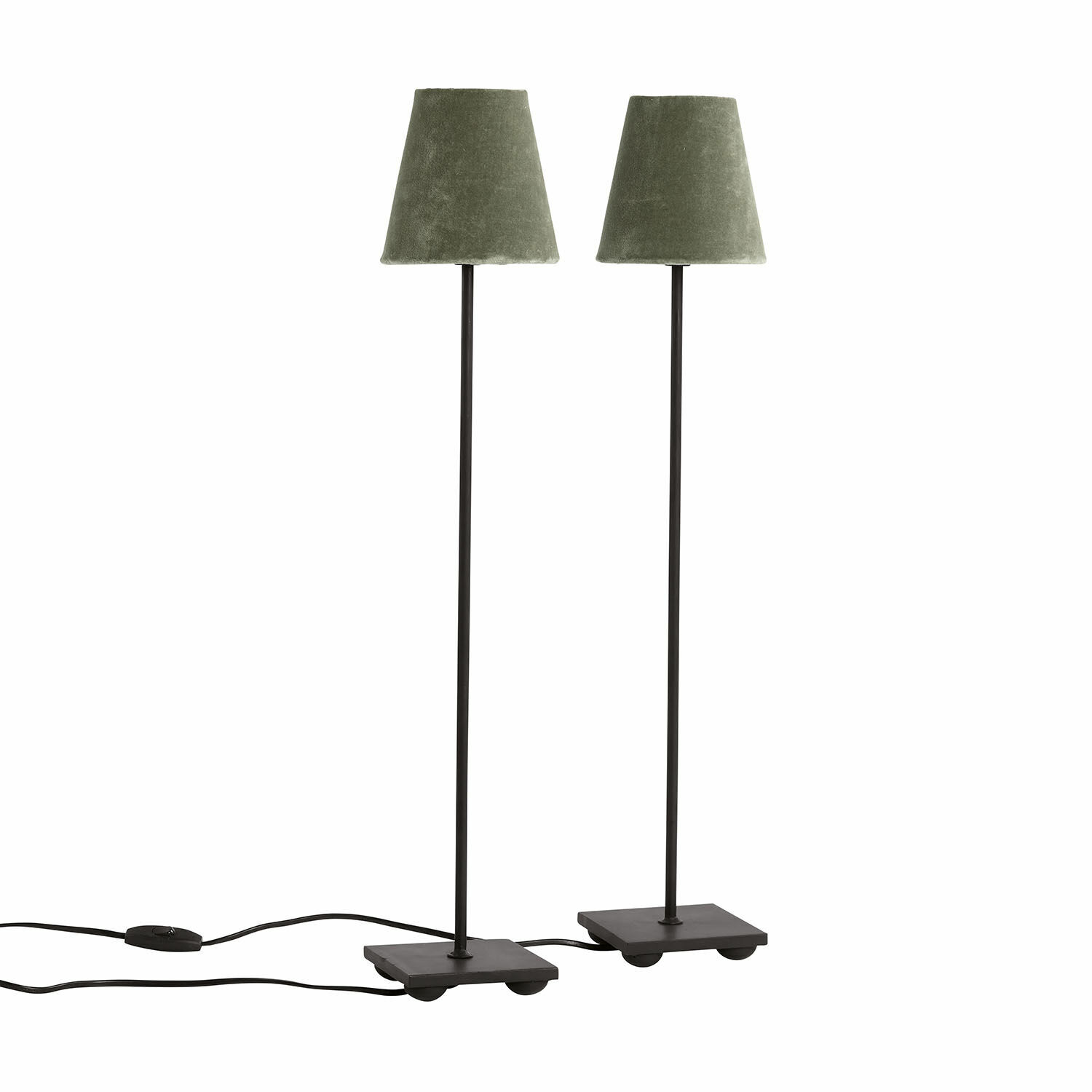 khaki / czarny Zestaw dwóch lamp stołowych Filia z czarną podstawą i khaki abażurem z tkaniny, nowoczesne oświetlenie