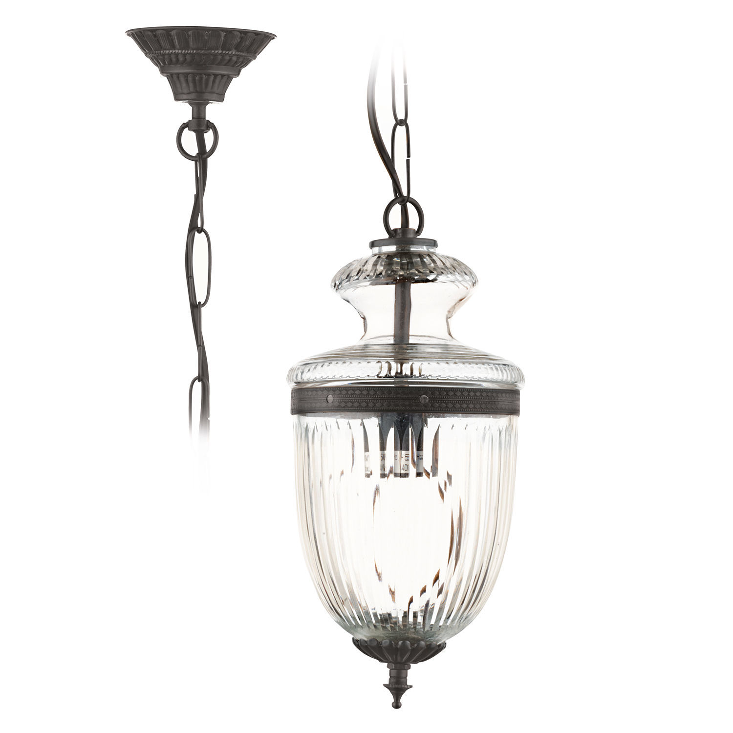 Lampa wisząca Marcel Szklana lampa wisząca z metalowymi elementami w kolorze czarnym, dekoracyjna lampa sufitowa