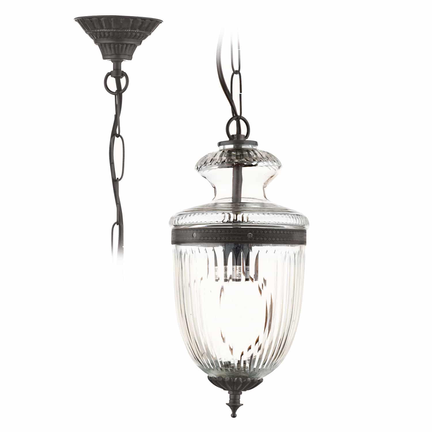 Lampa wisząca Marcel Szklana lampa wisząca z metalowymi elementami w kolorze czarnym, dekoracyjna lampa sufitowa