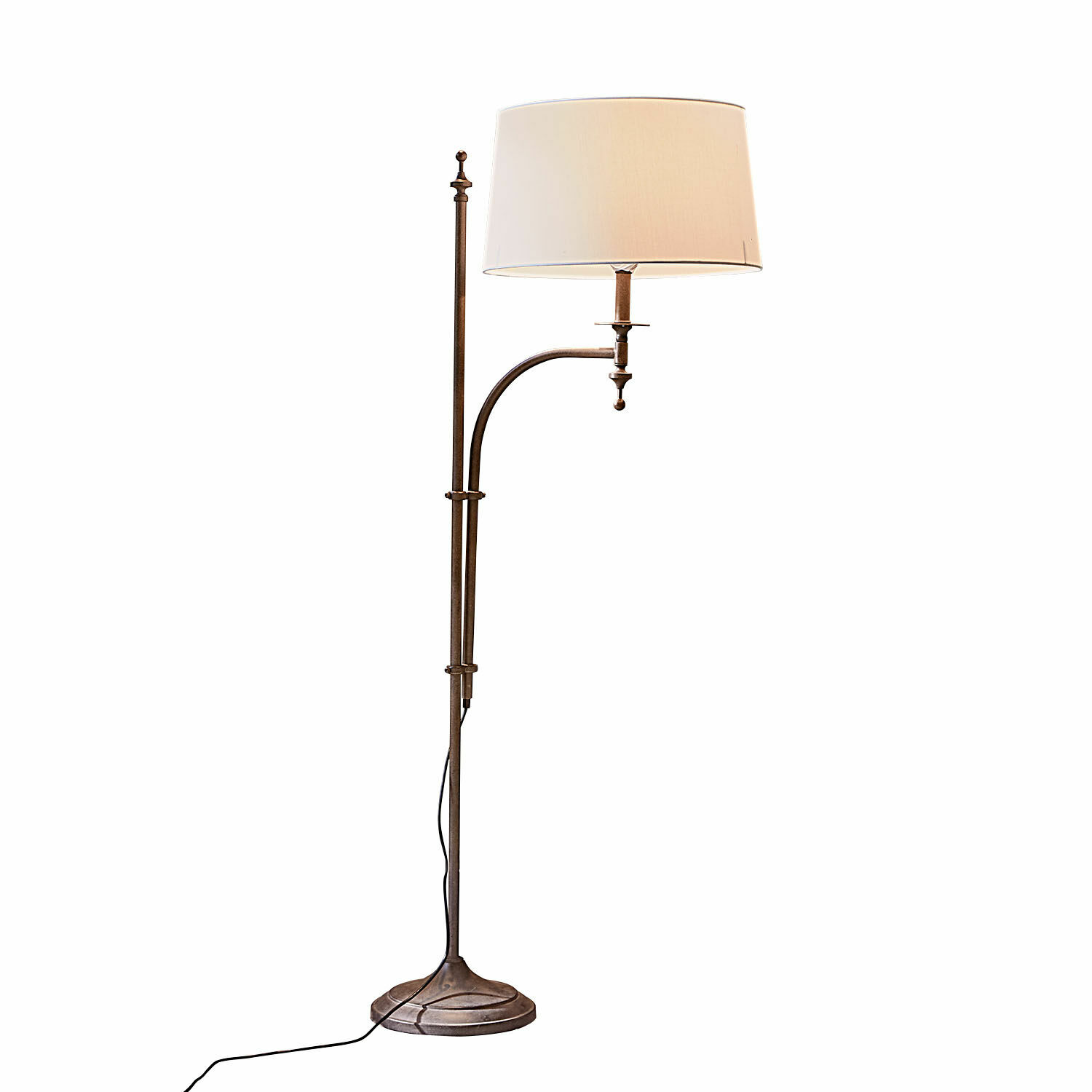 Lampa podłogowa Salvaterre Lampa podłogowa z metalu w kolorze brązowym z białym abażurem, stylowa lampa do salonu