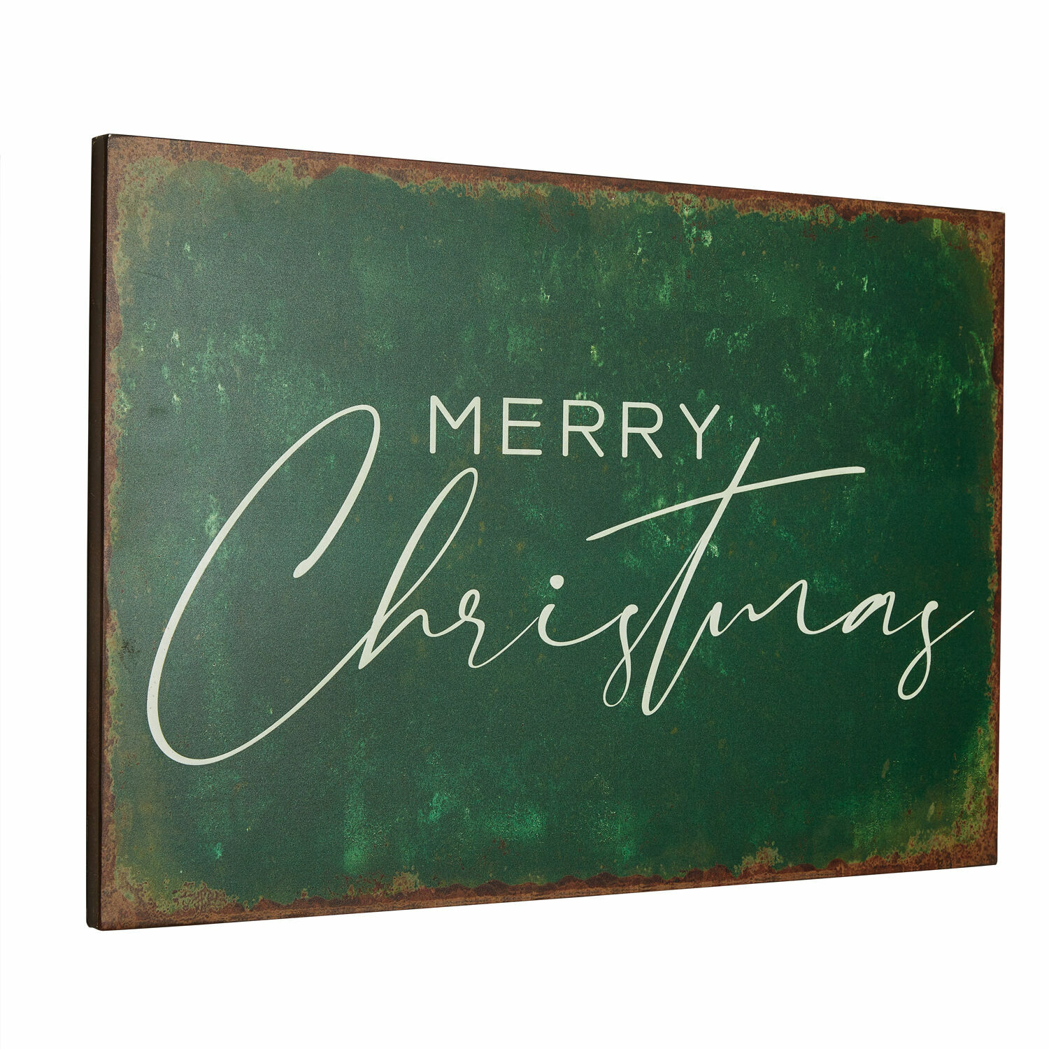 Tablica dekoracyjna Farisha Metalowa dekoracja ścienna w zielonym kolorze z napisem Merry Christmas na Boże Narodzenie
