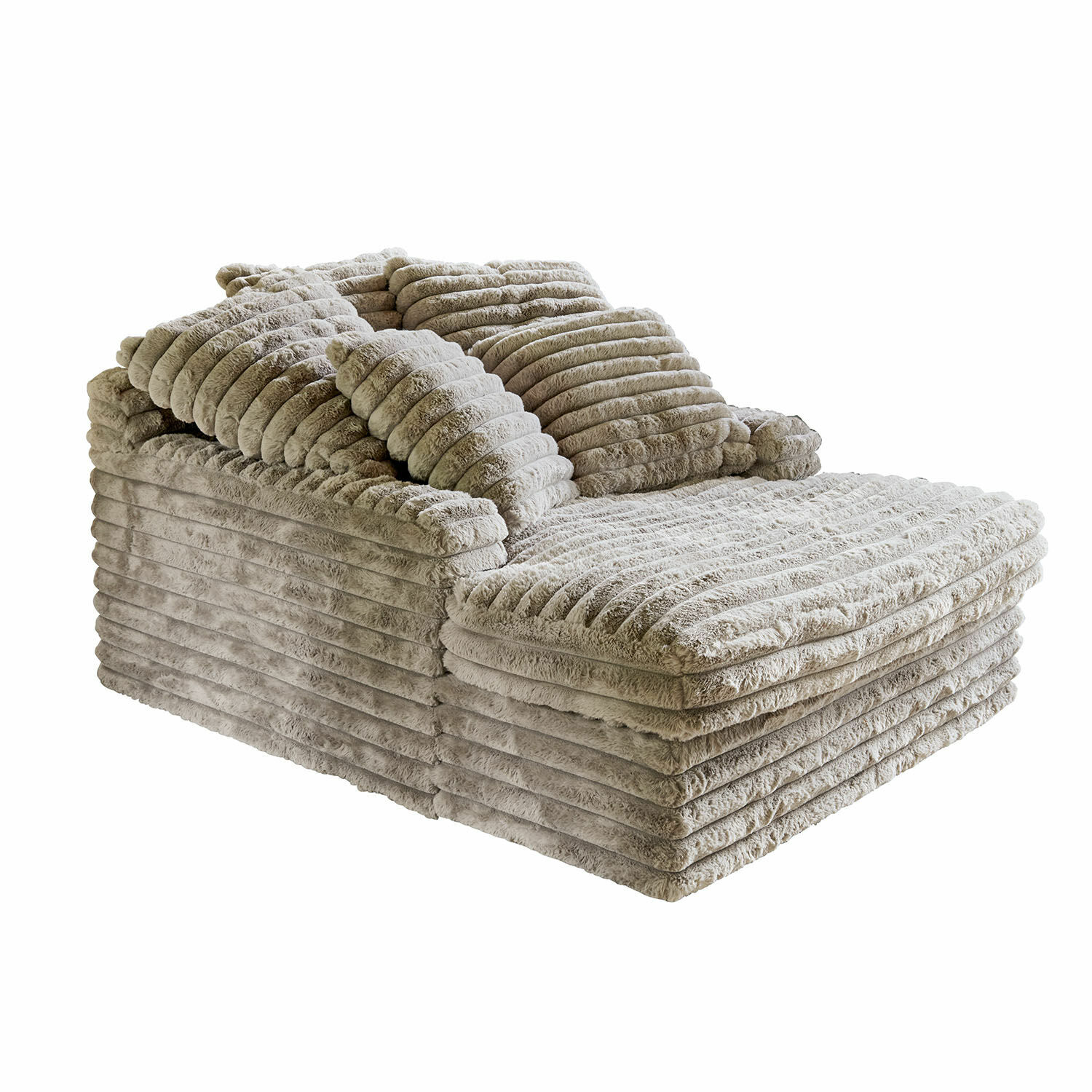 Szezlong Woodminster Beżowa sofa z miękkiego pluszu z poduszkami, nowoczesny mebel wypoczynkowy do salonu