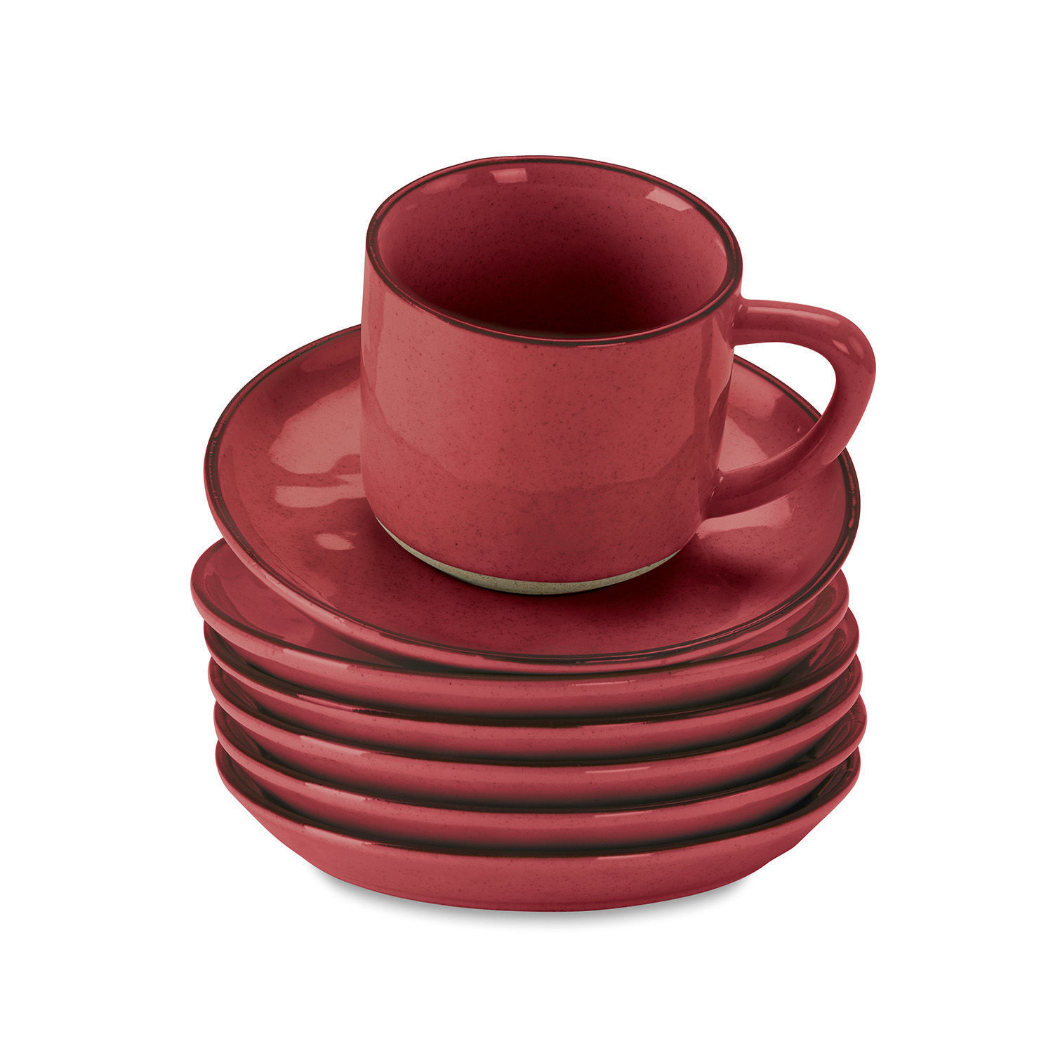 czerwony Zestaw 6 czerwonych ceramicznych filiżanek z talerzykami Biarritz do kawy i herbaty