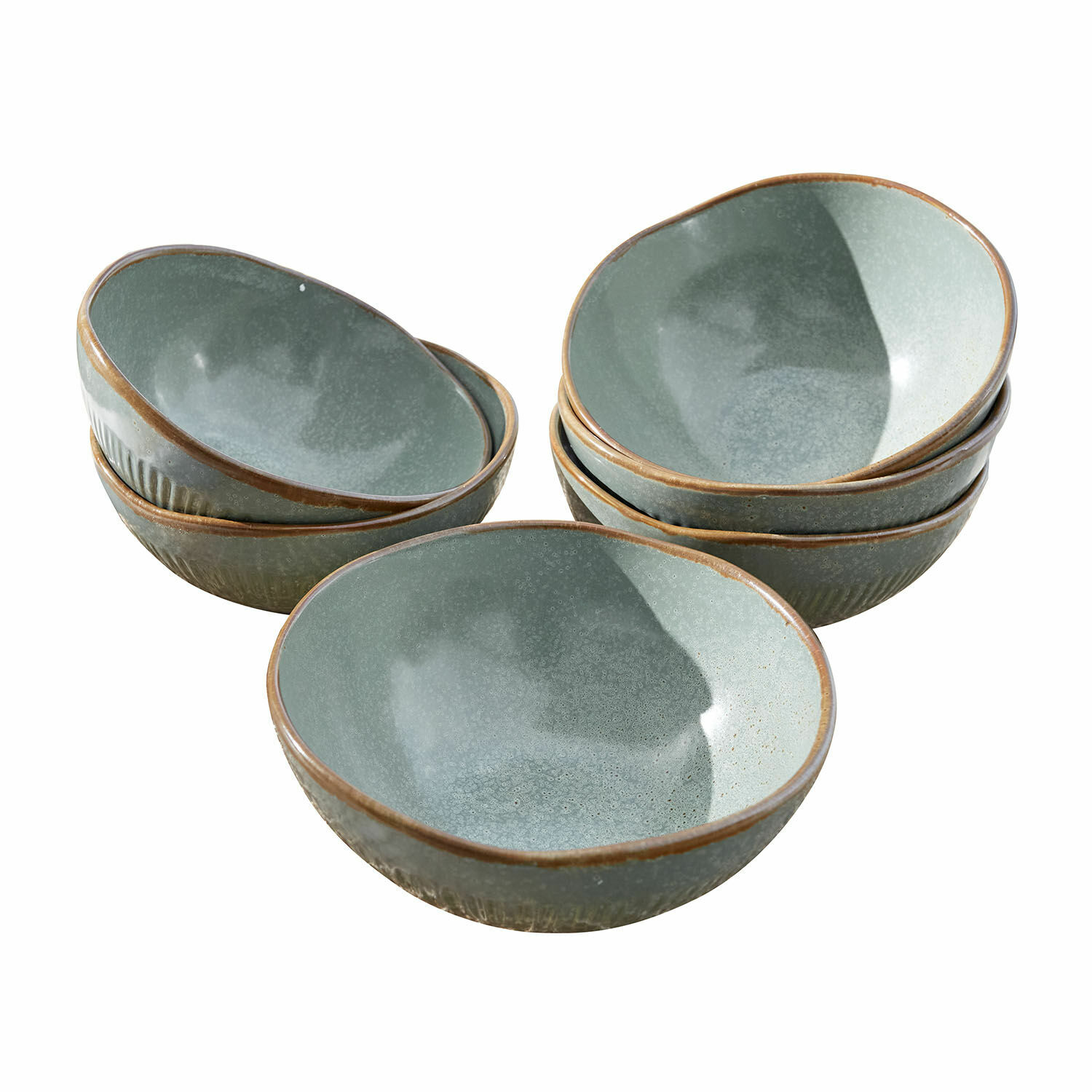 Zestaw 6 miseczek Périers Zestaw ceramicznych misek w zielonym kolorze z brązową krawędzią, idealny do serwowania zupy