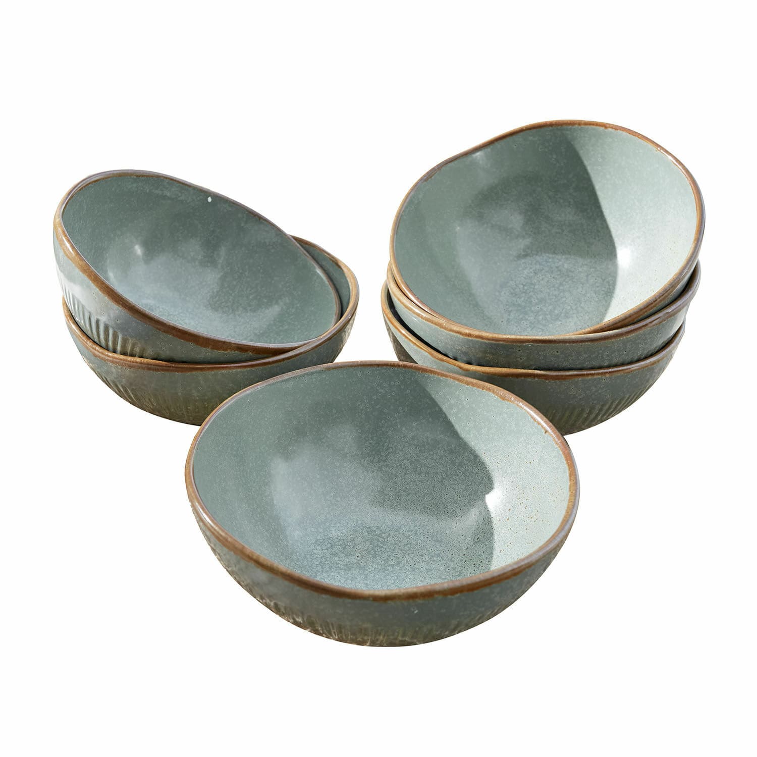 Zestaw 6 miseczek Périers Zestaw ceramicznych misek w zielonym kolorze z brązową krawędzią, idealny do serwowania zupy