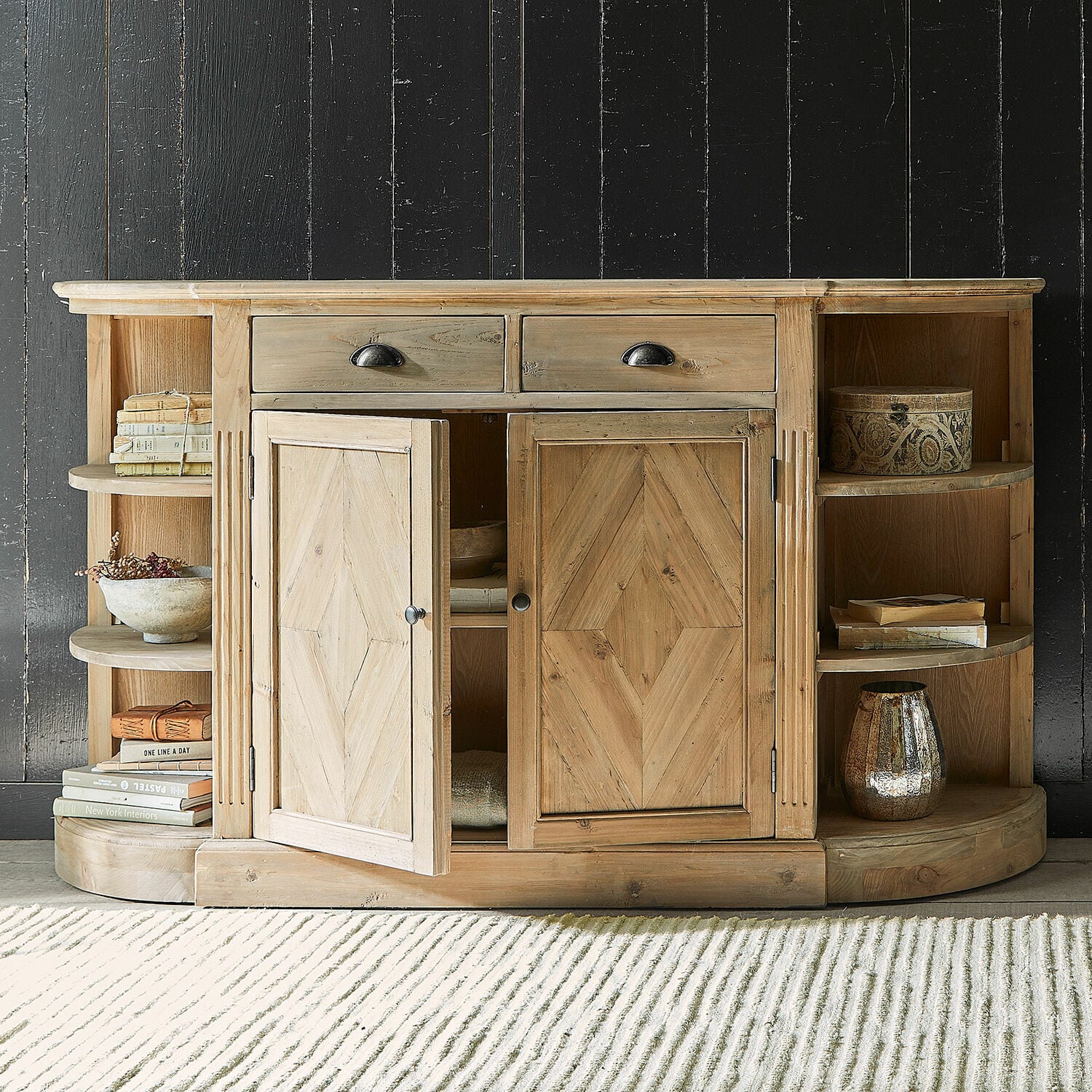 Komoda Tressique Komoda z drewna w naturalnym kolorze z półkami i szufladami, mebel do przechowywania w salonie