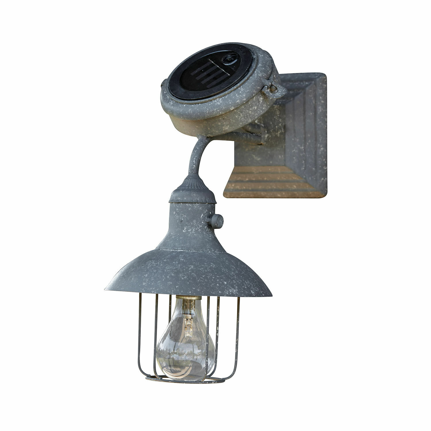 Kinkiet solarny Anniviers Szara metalowa lampa ścienna z kloszem i osłoną na żarówkę do oświetlenia zewnętrznego